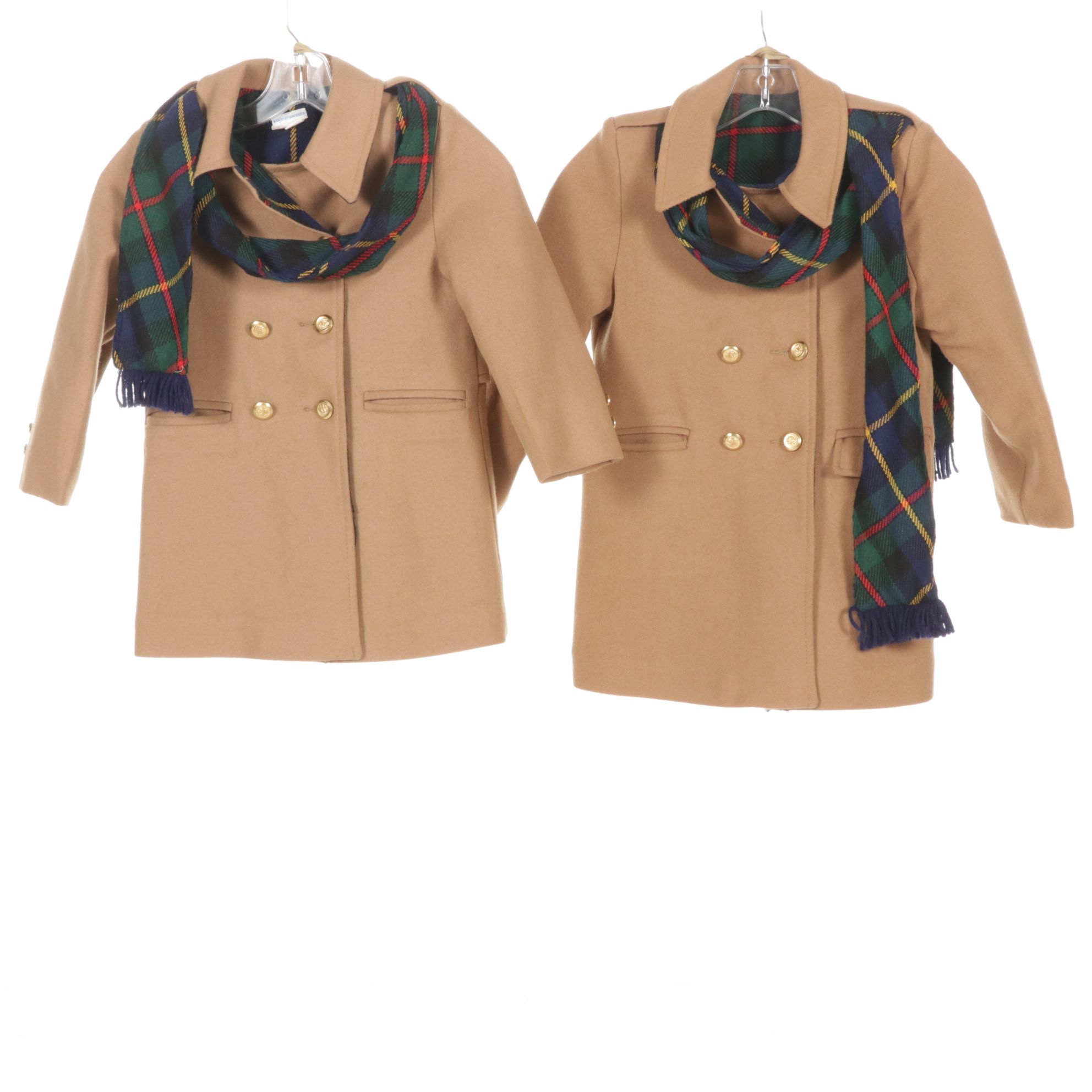 Saks Fifth Avenue Children's Wool Pea Coats with Cap and Tartan Scarves