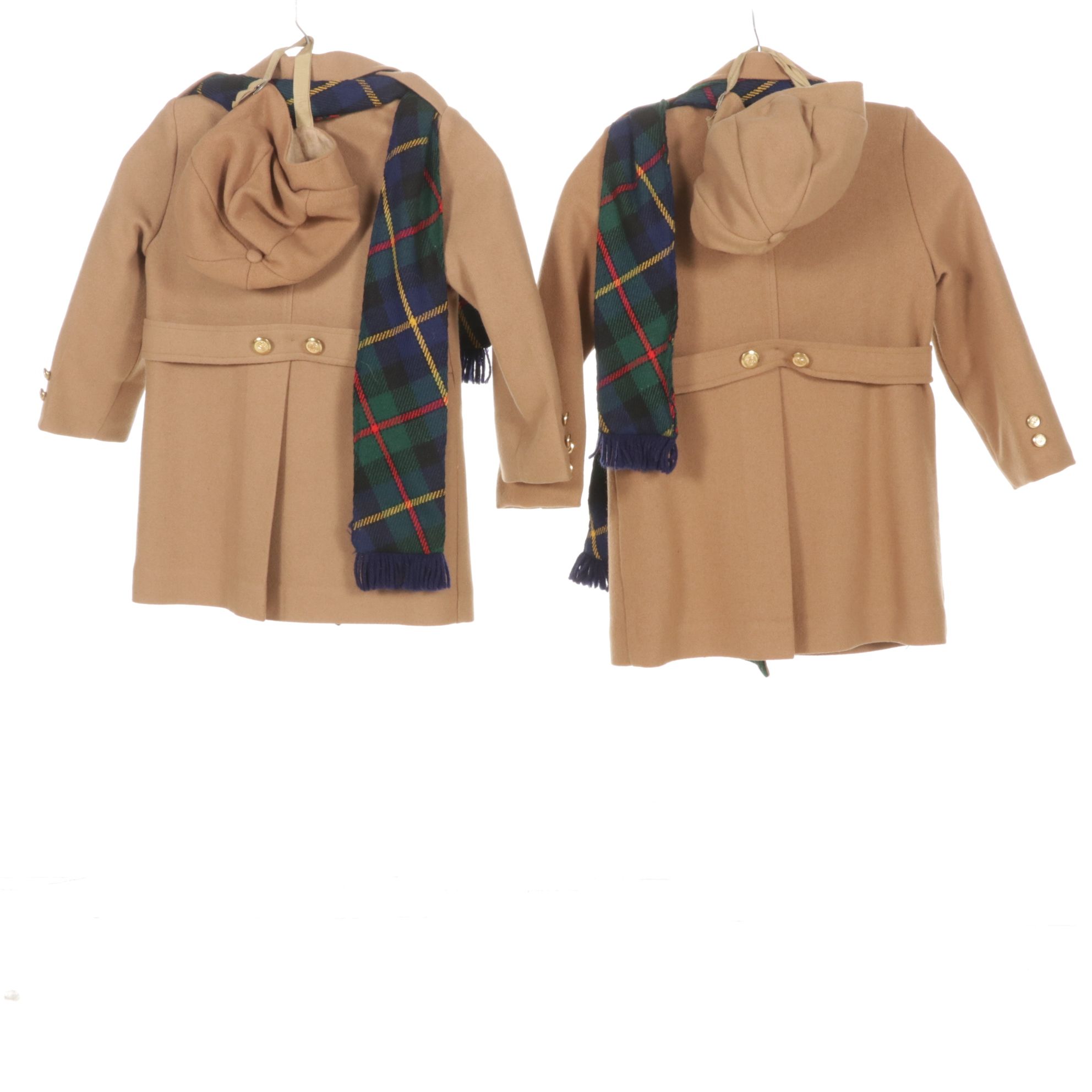Saks Fifth Avenue Children's Wool Pea Coats with Cap and Tartan Scarves