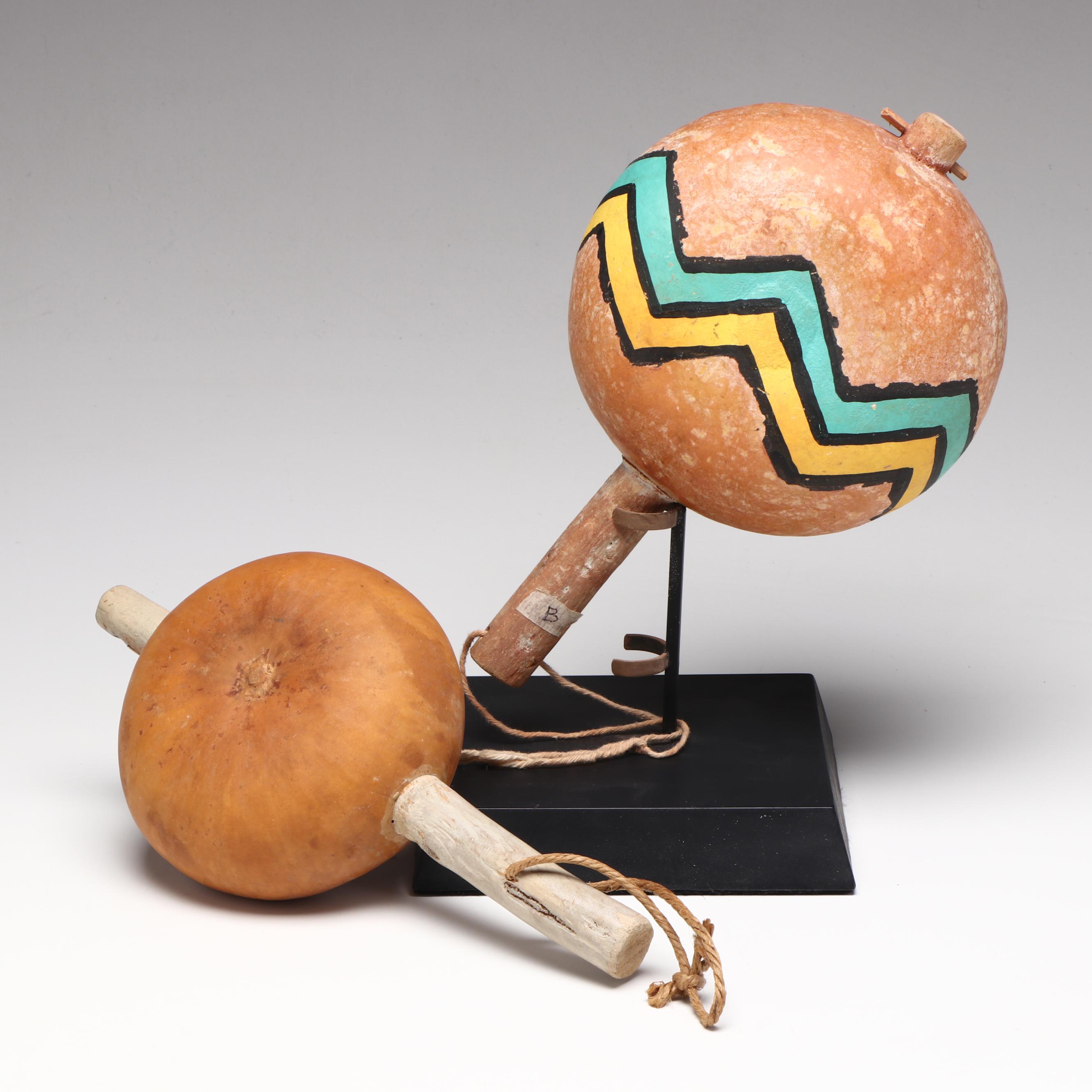 Southwest Pueblo Painted Gourd and Cottonwood Rattles