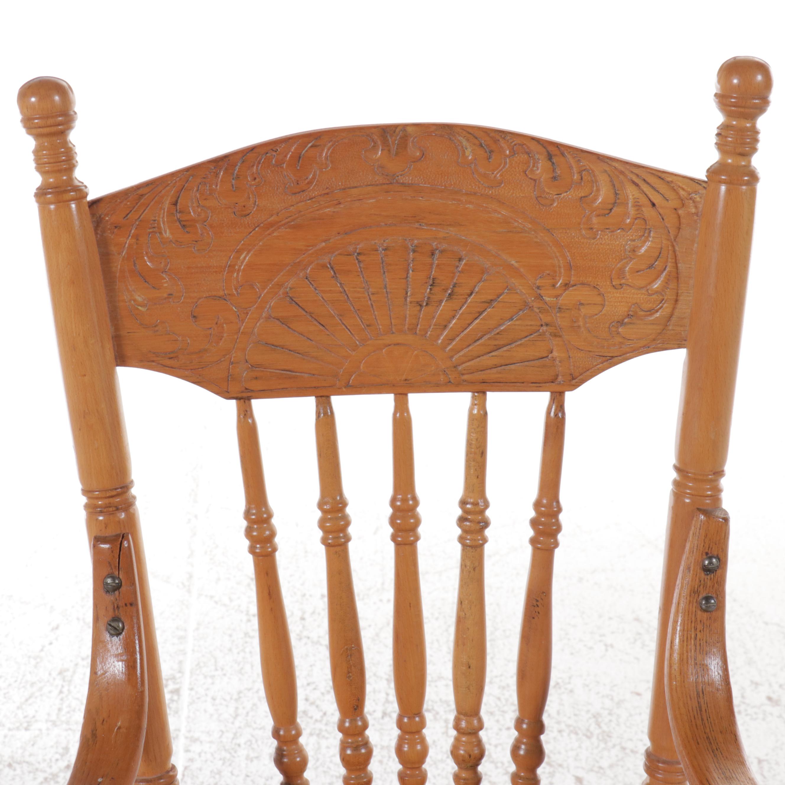 Antique Oak Pressed-Back Armchair