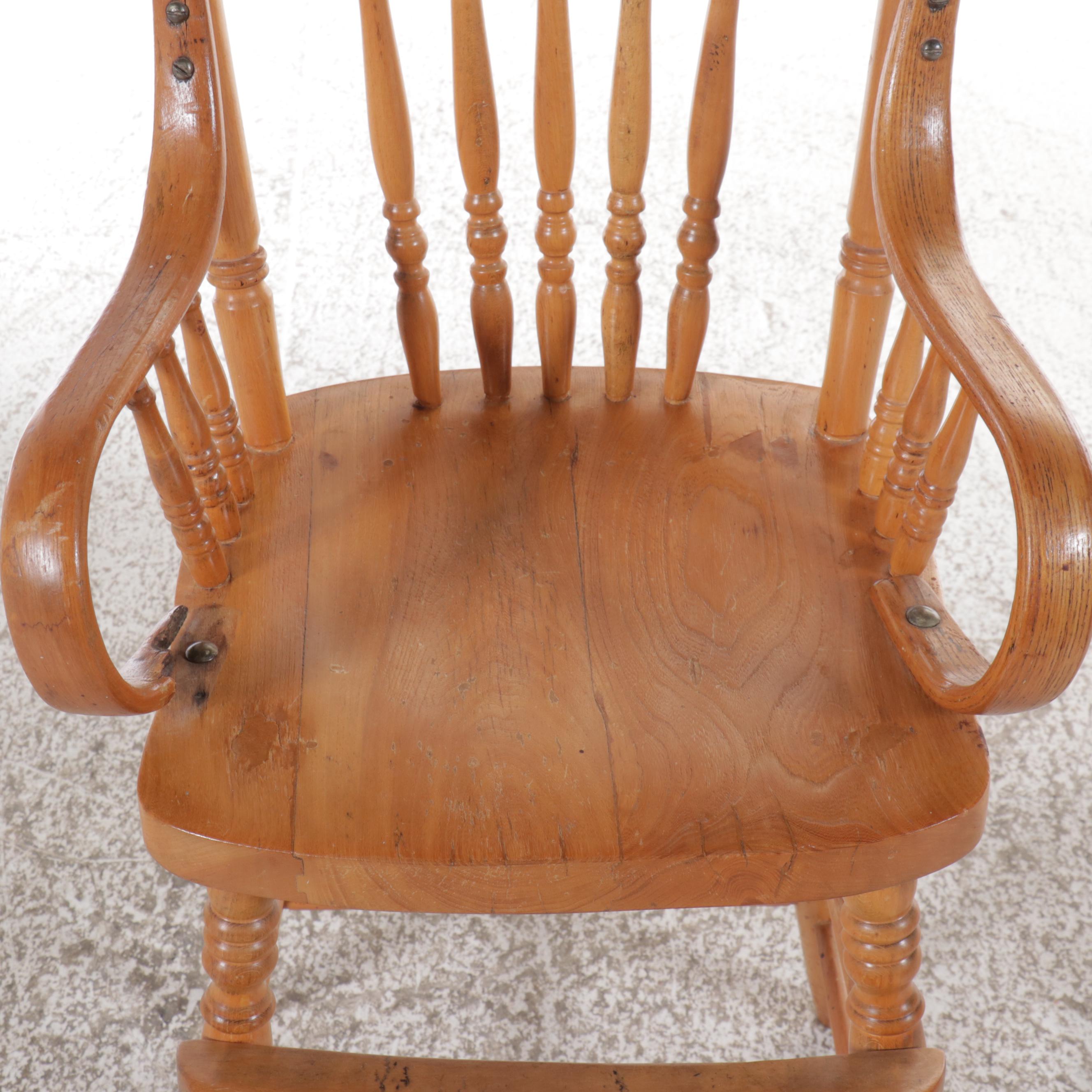 Antique Oak Pressed-Back Armchair