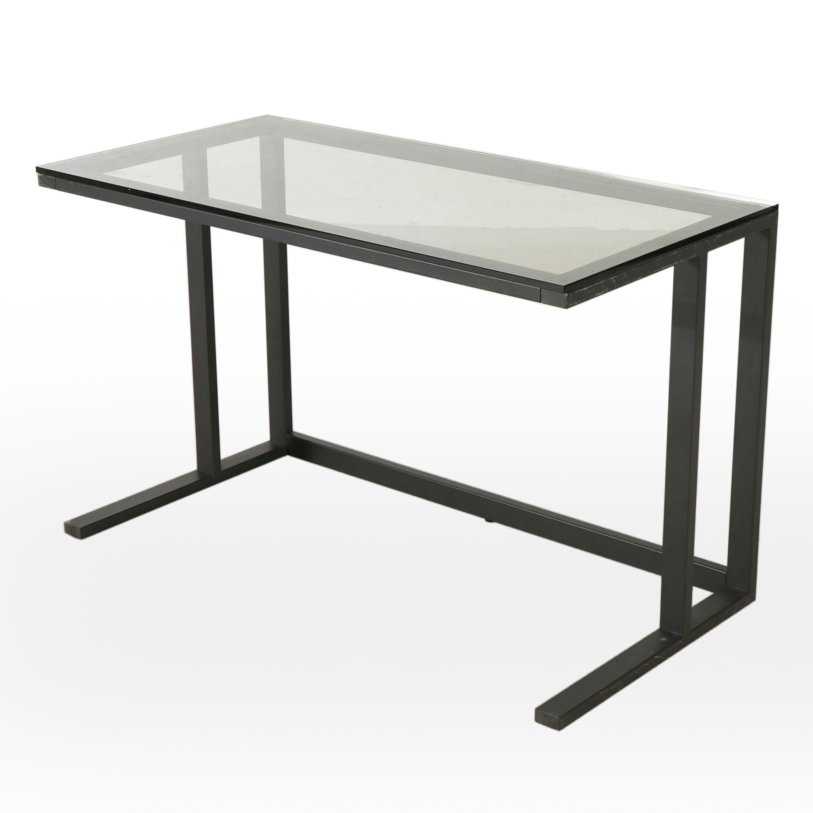 Contemporary Modern Metal Frame Desk with Glass Top