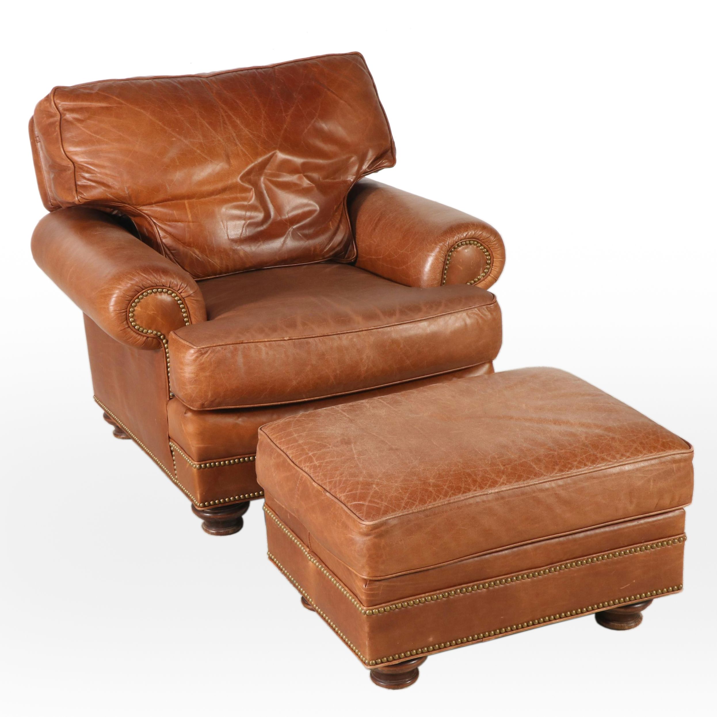 Leathercraft Inc. Brown Leather Armchair with Ottoman