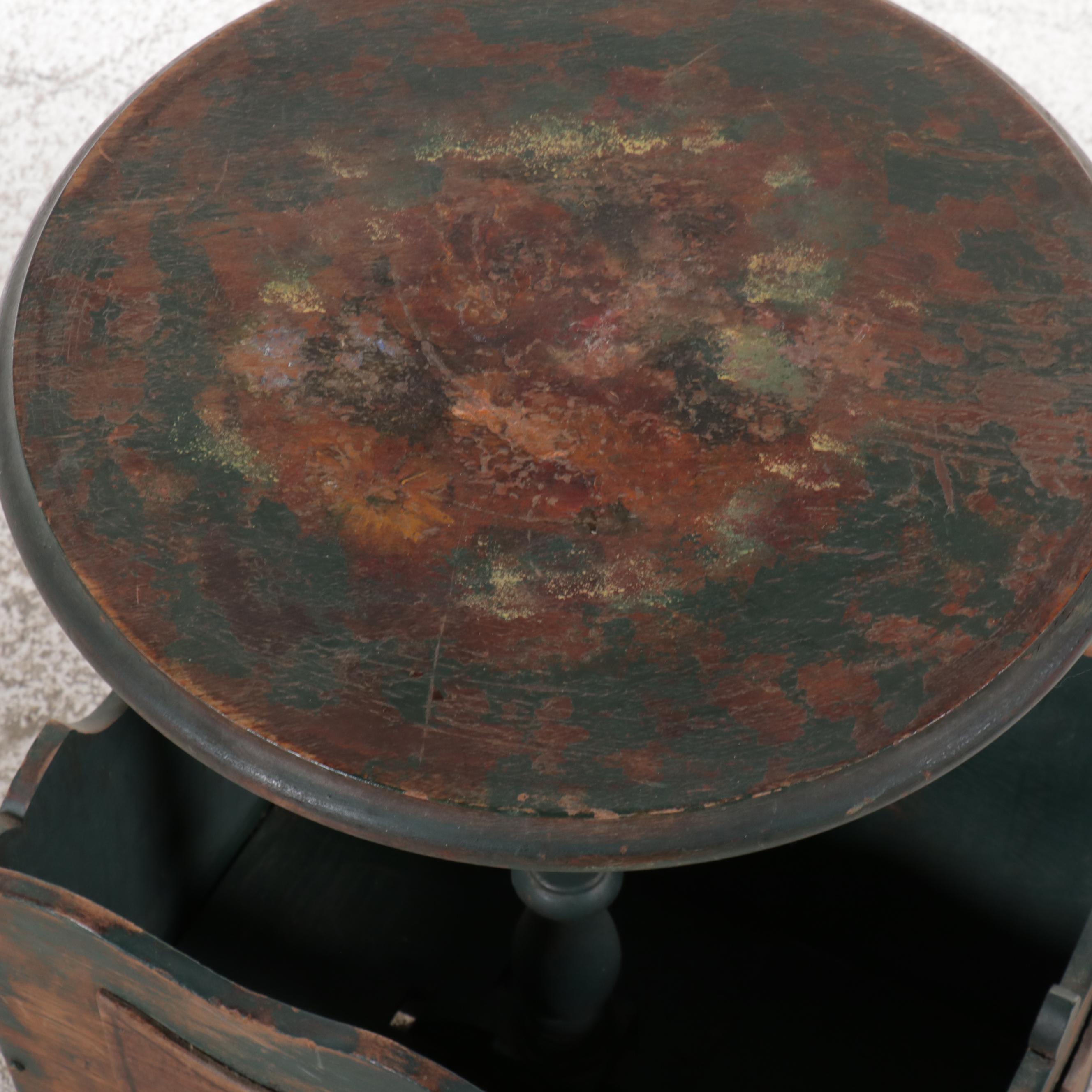 Victorian Style Painted Sewing Box and Stand, Early 20th Century