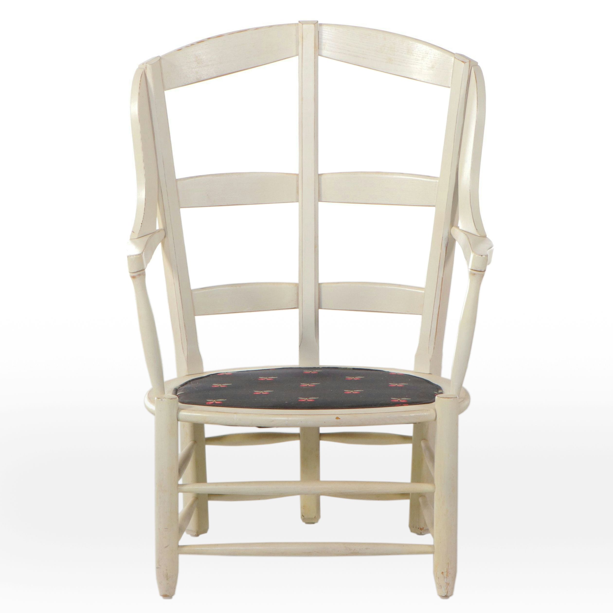 French Country Style White Painted Wood Armchair