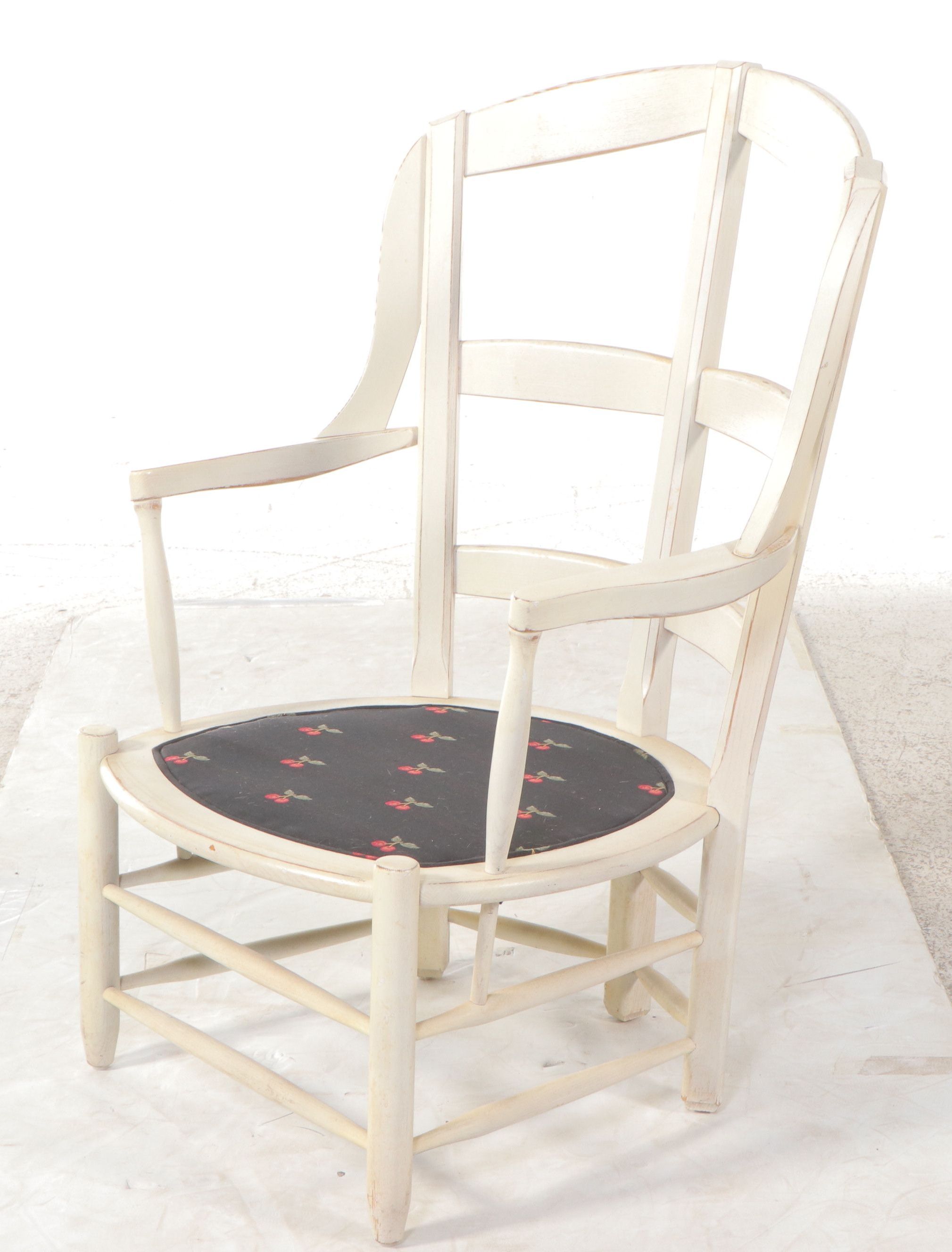 French Country Style White Painted Wood Armchair