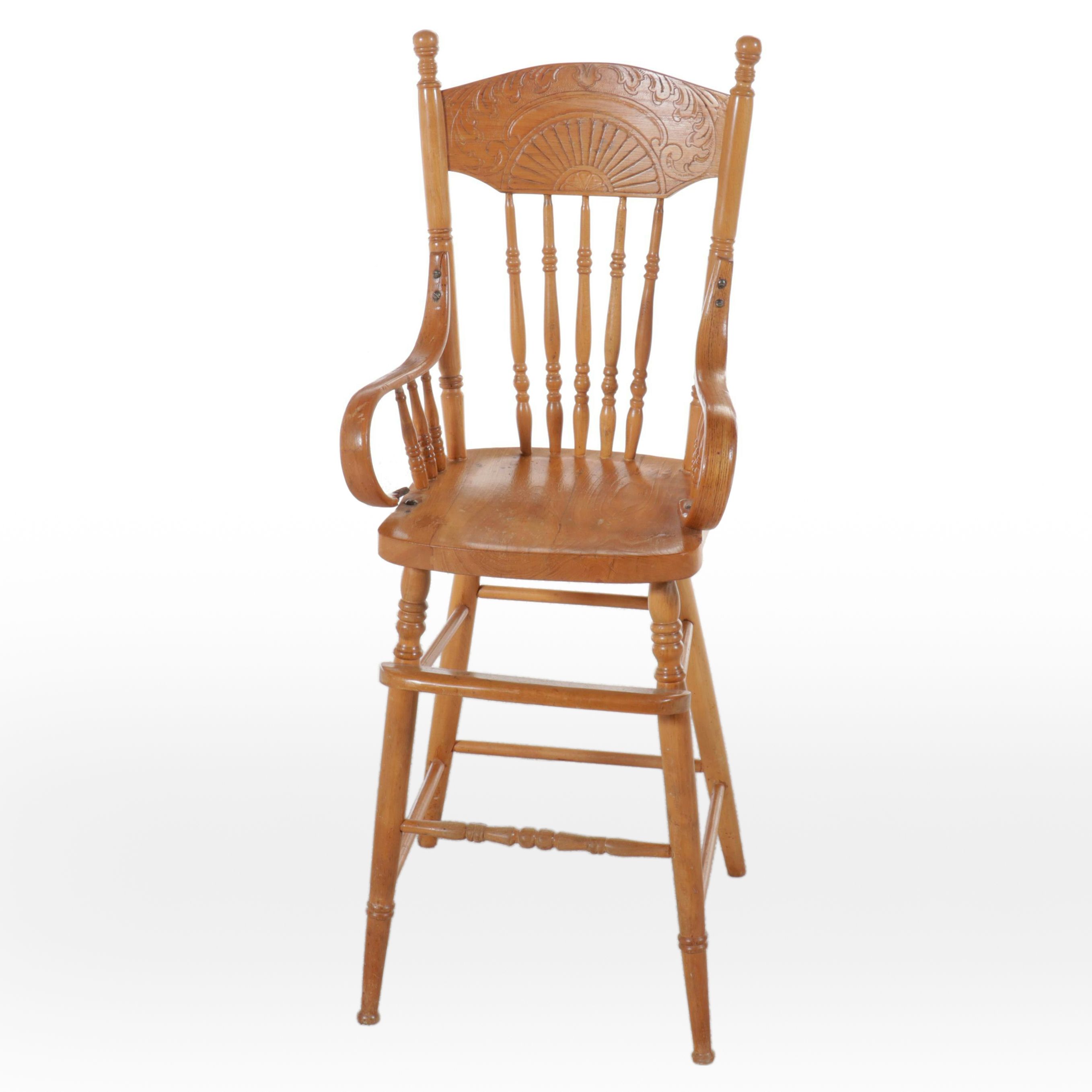 Antique Oak Pressed-Back Armchair