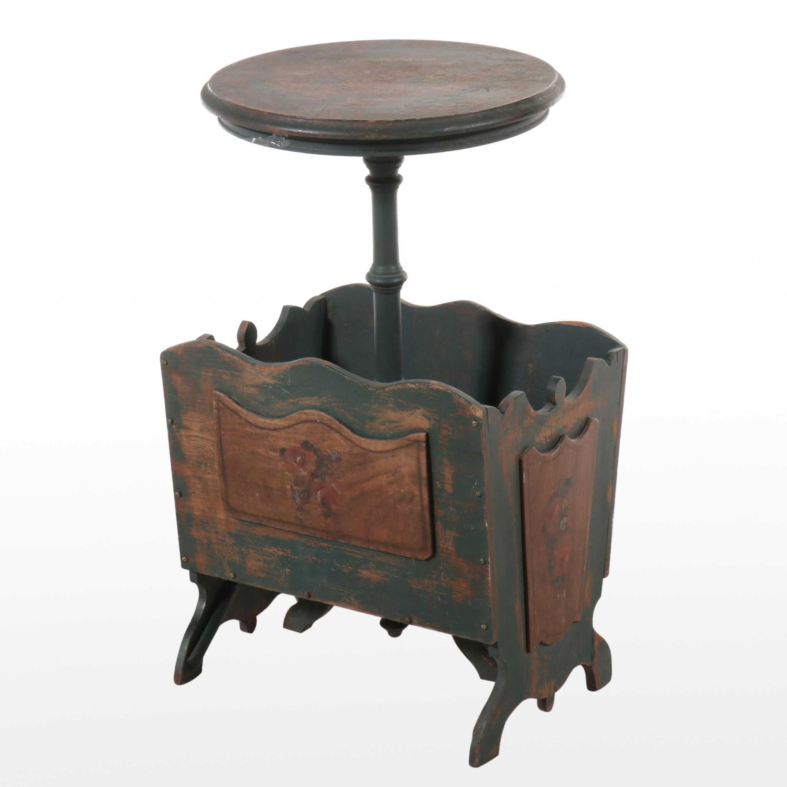 Victorian Style Painted Sewing Box and Stand, Early 20th Century