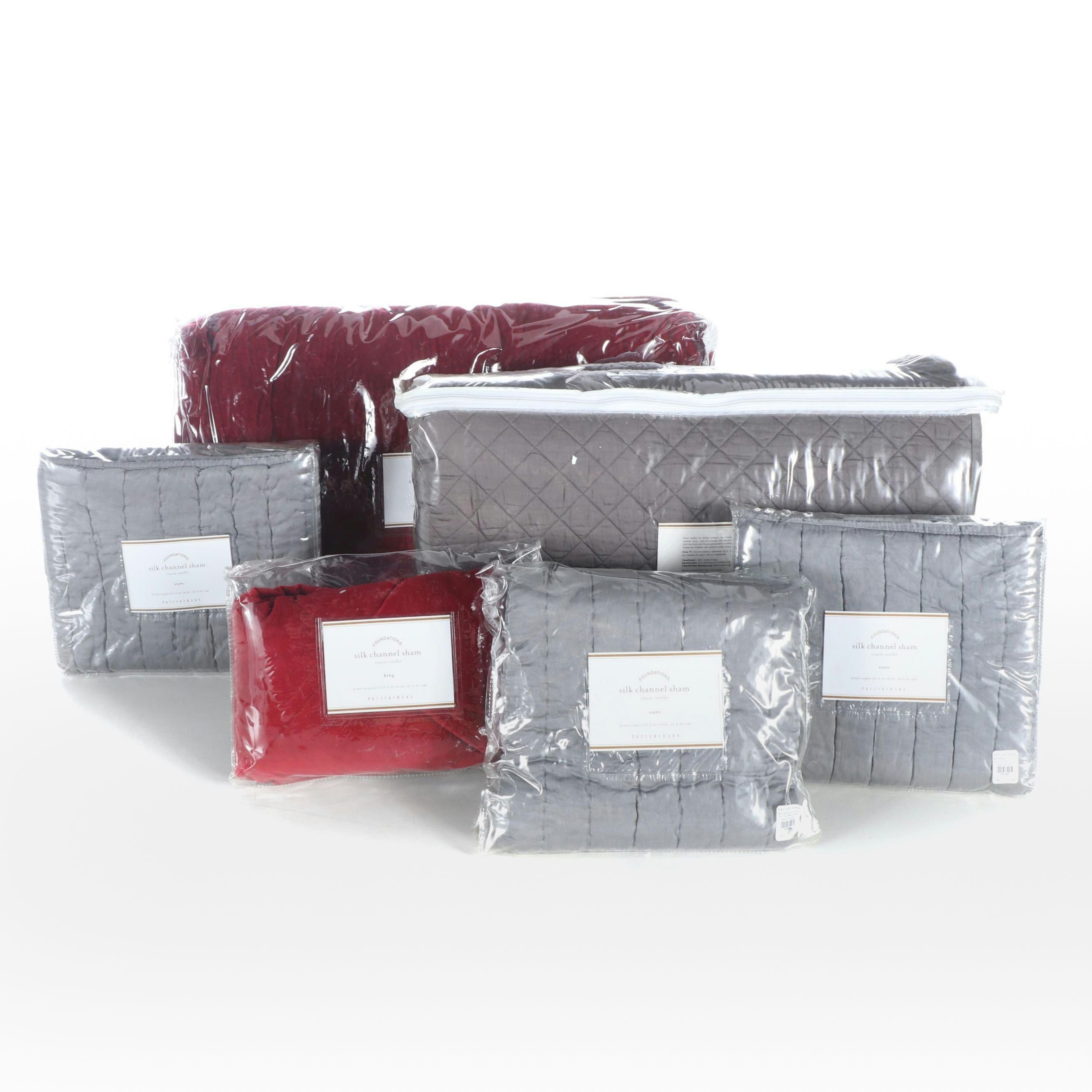 Pottery Barn Silk Channel Shams and King Quilt with Velvet Queen Quilt