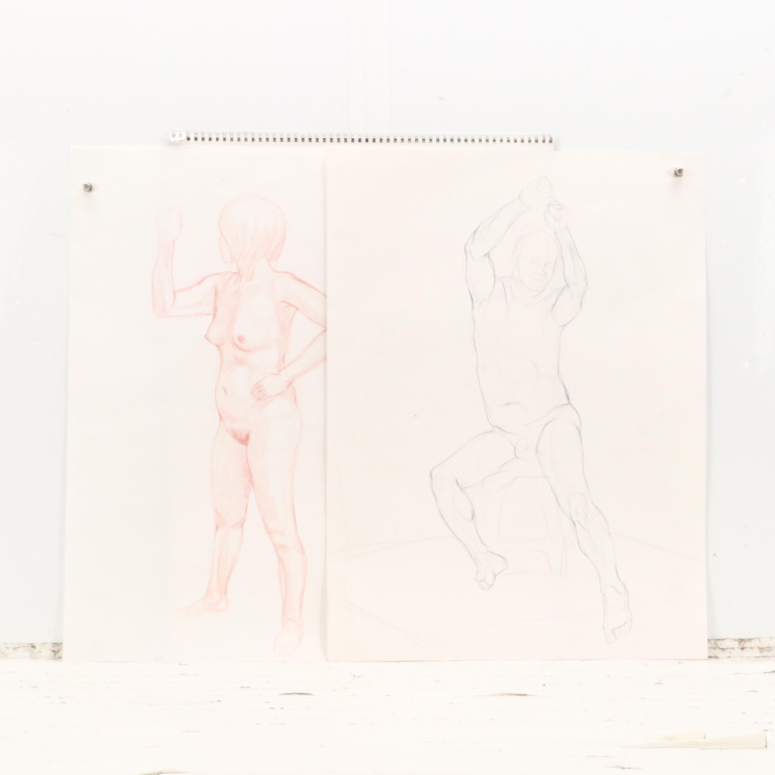 Ben Farrell Mixed Media Drawings of Figure Studies, 2010s