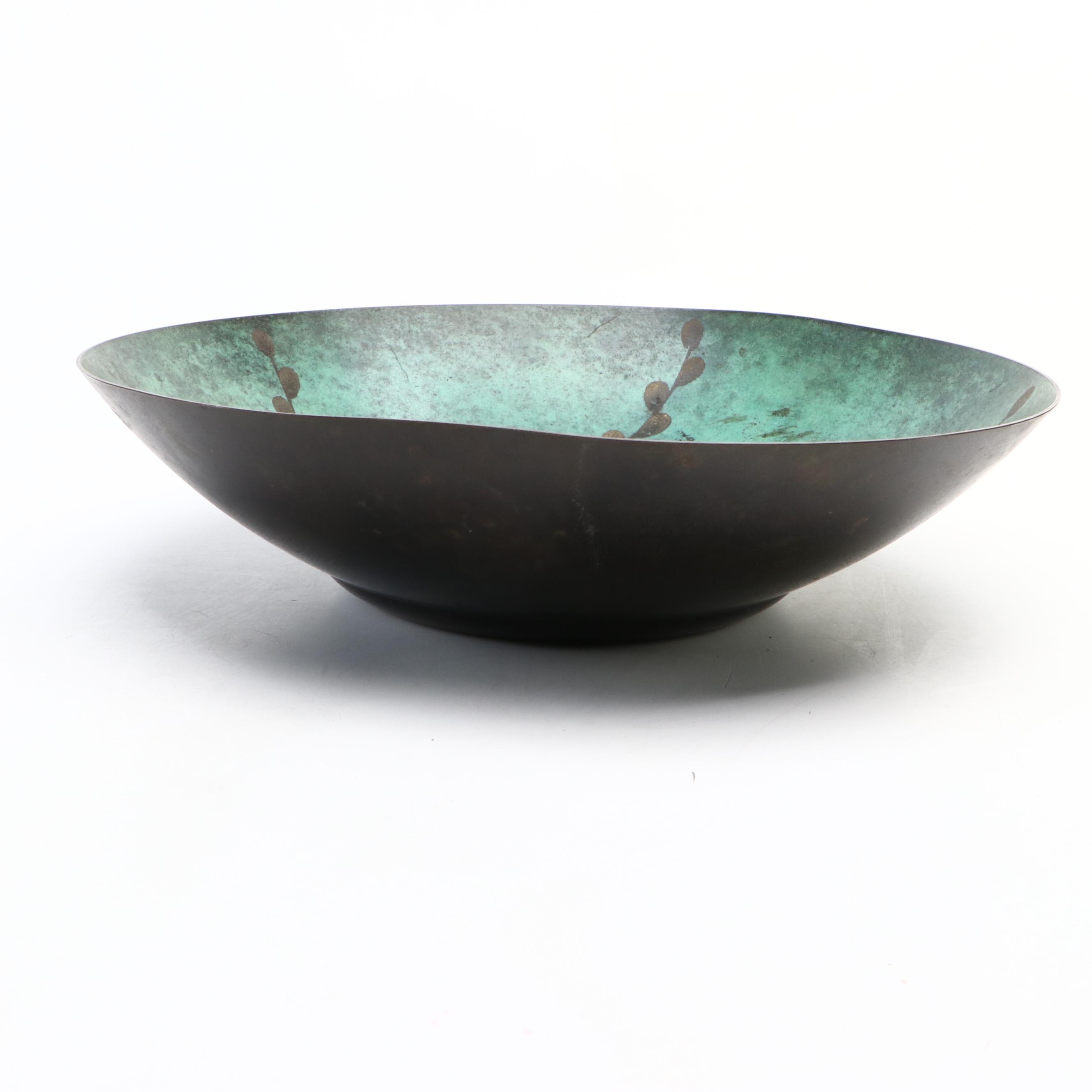 Large WMF Ikora Patinated Copper Bowl with Foliate Motif, Circa 1930s–1950s
