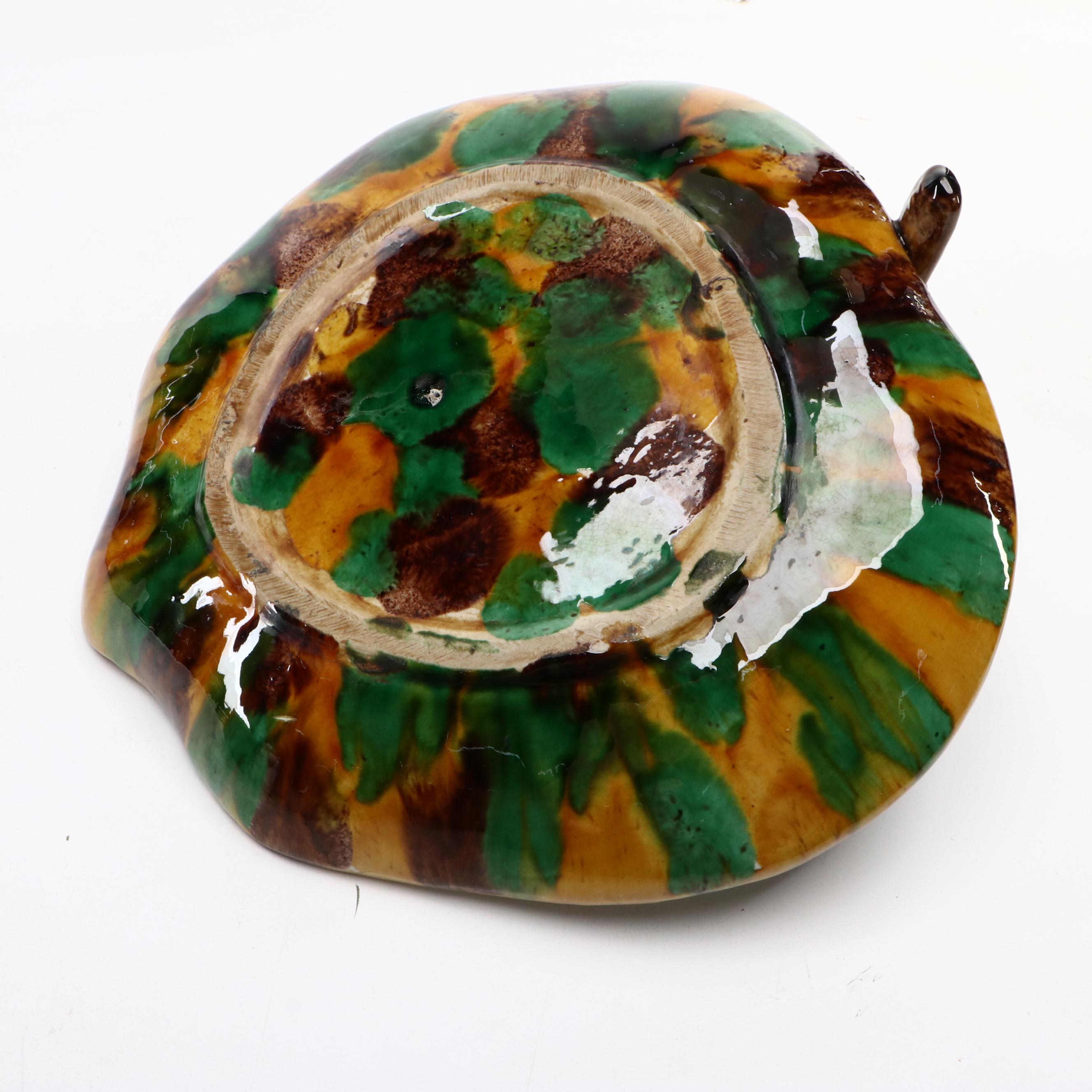 Continental Majolica or Palissy-Style Figural Bird and Leaf Dish
