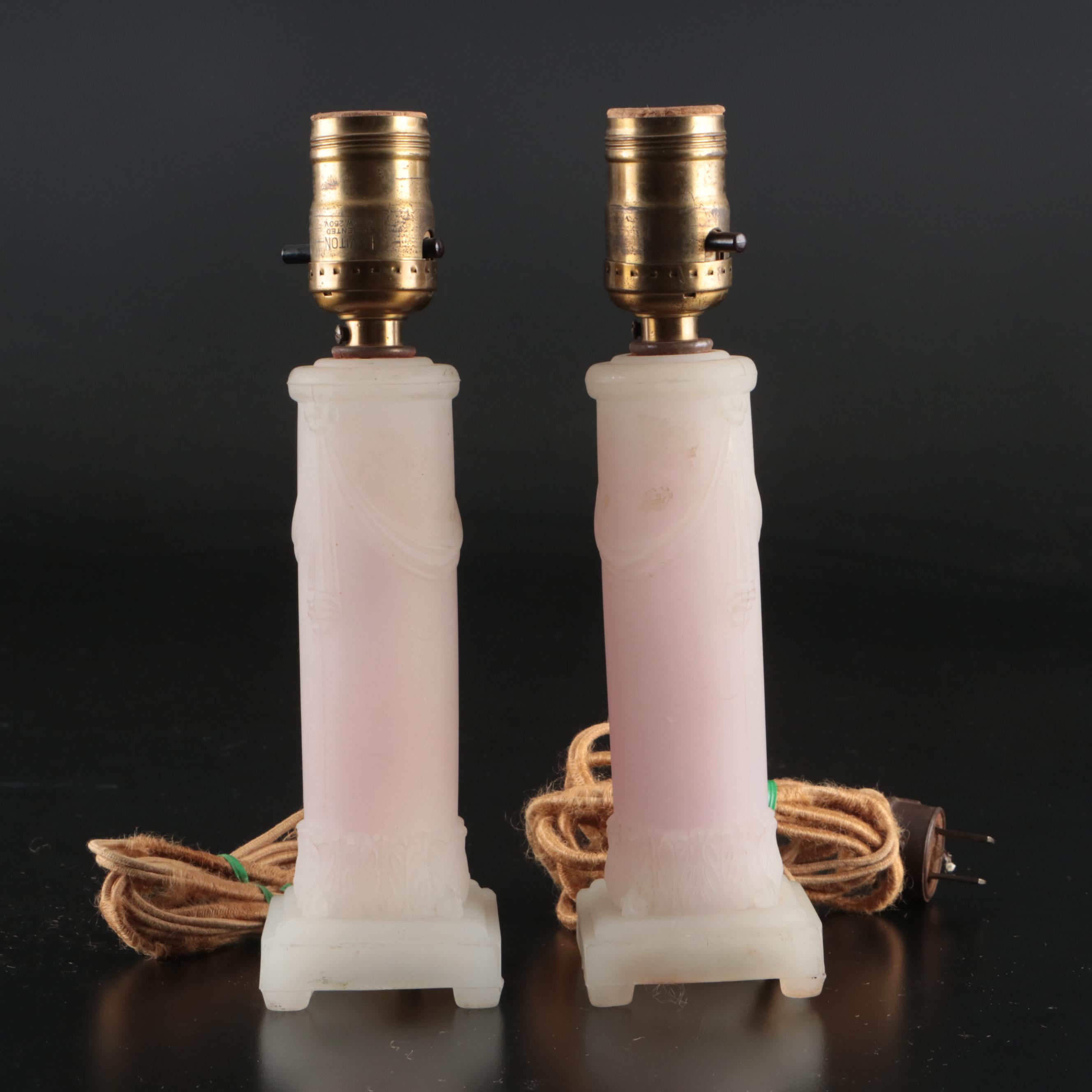 Aladdin Moonstone Swag Column Boudoir Lamps, Mid-20th Century