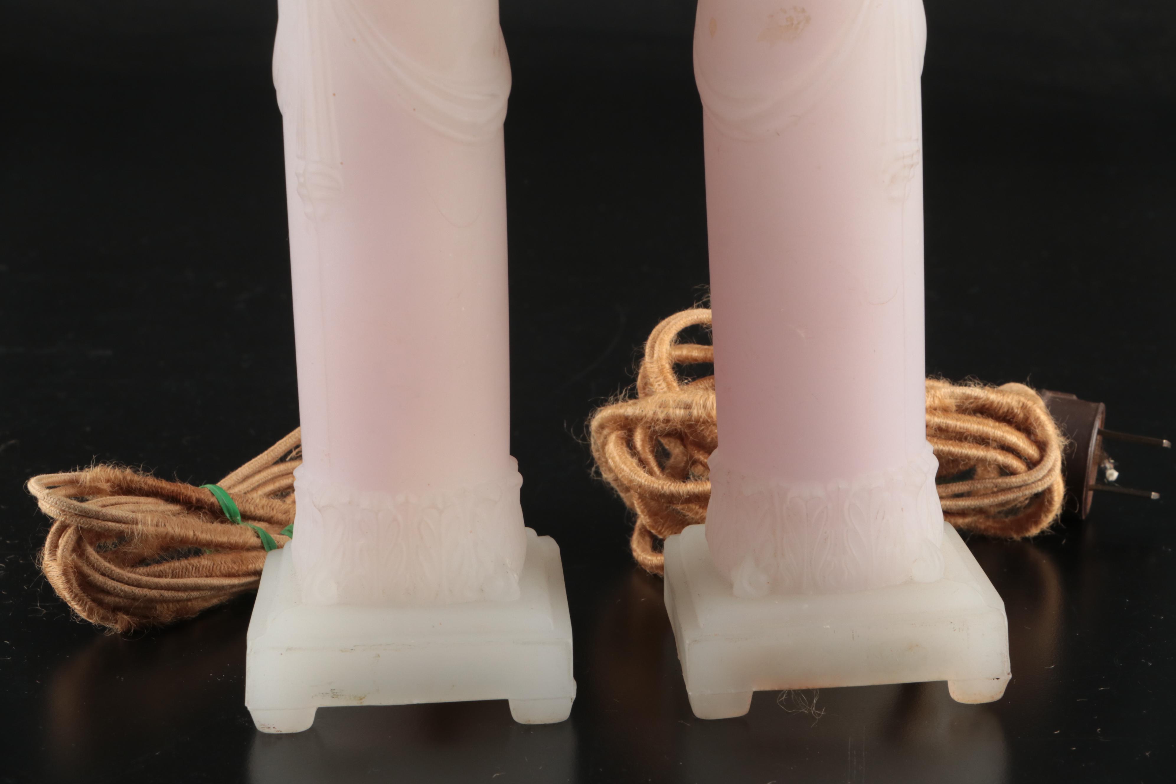 Aladdin Moonstone Swag Column Boudoir Lamps, Mid-20th Century