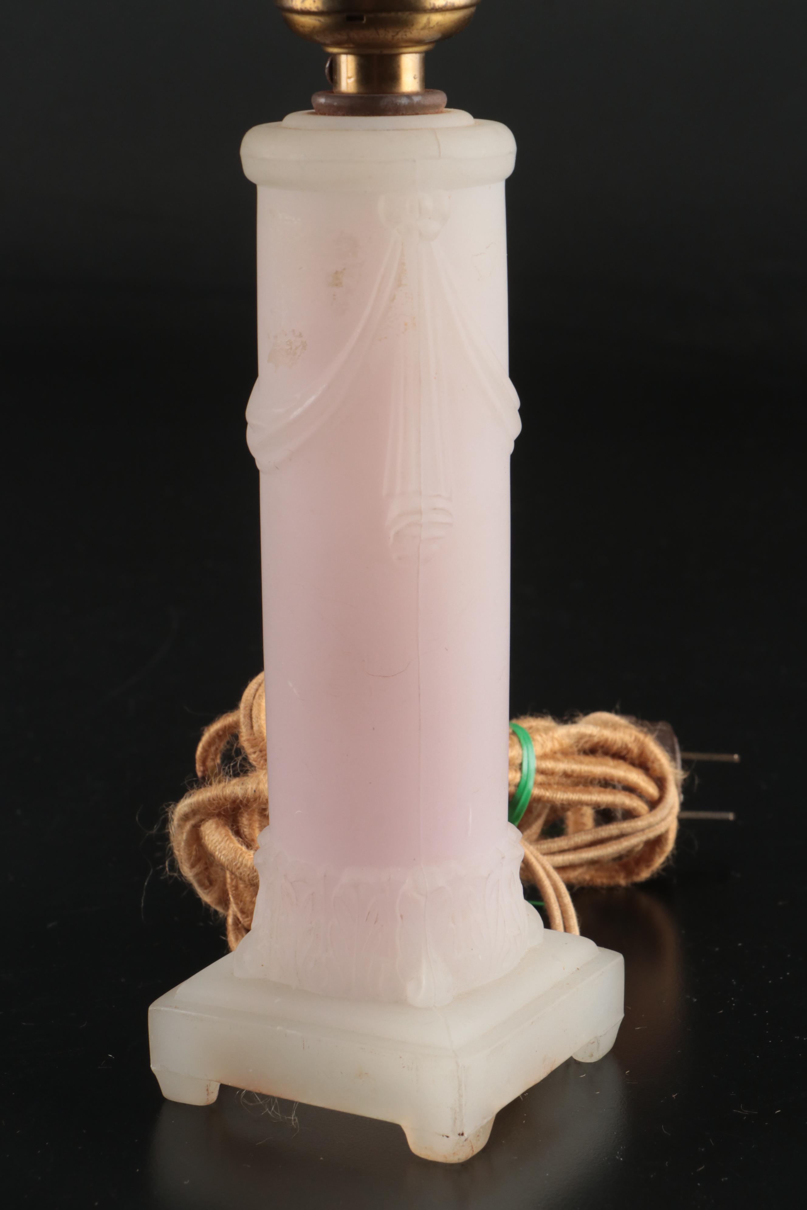 Aladdin Moonstone Swag Column Boudoir Lamps, Mid-20th Century