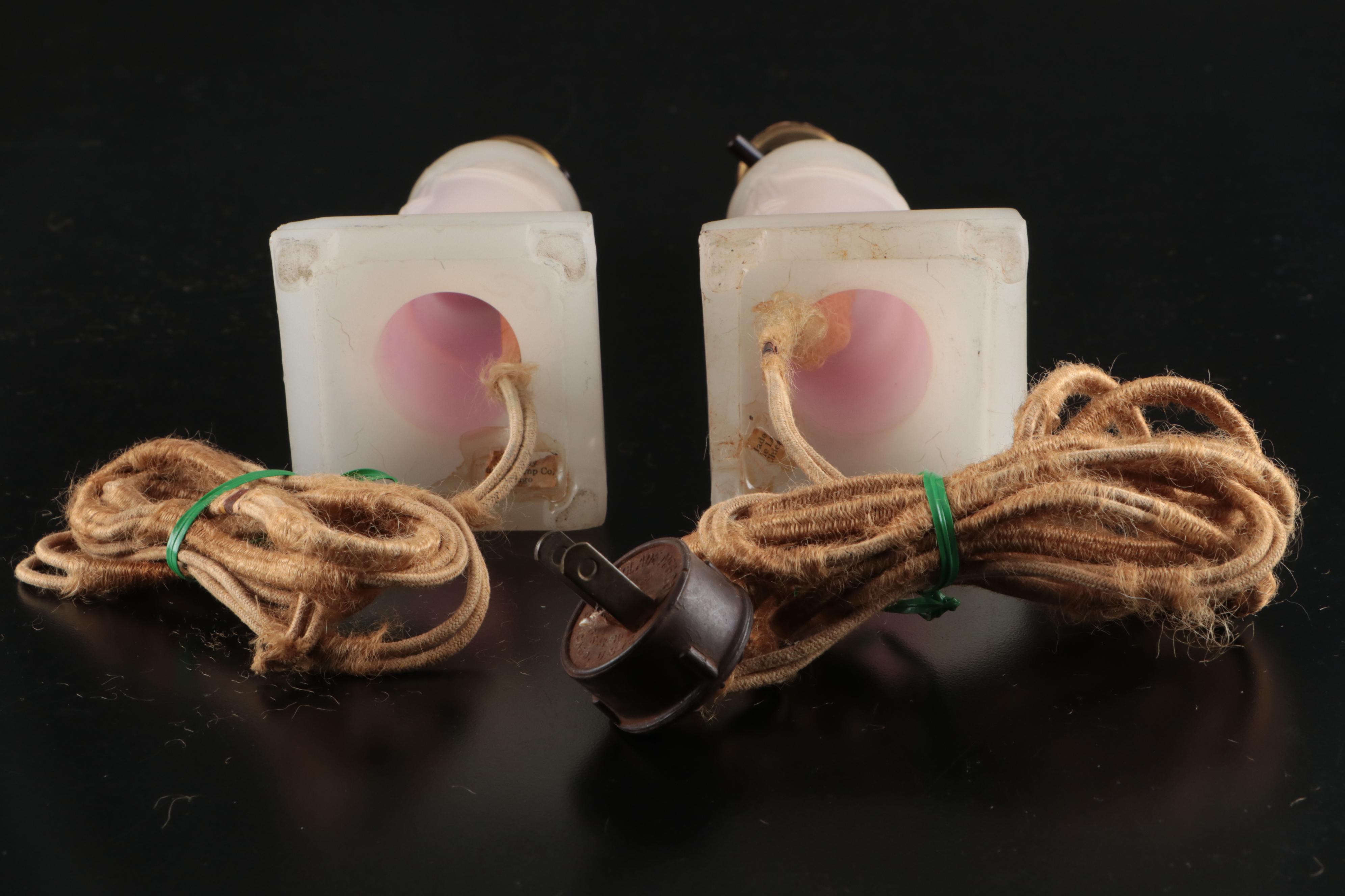 Aladdin Moonstone Swag Column Boudoir Lamps, Mid-20th Century