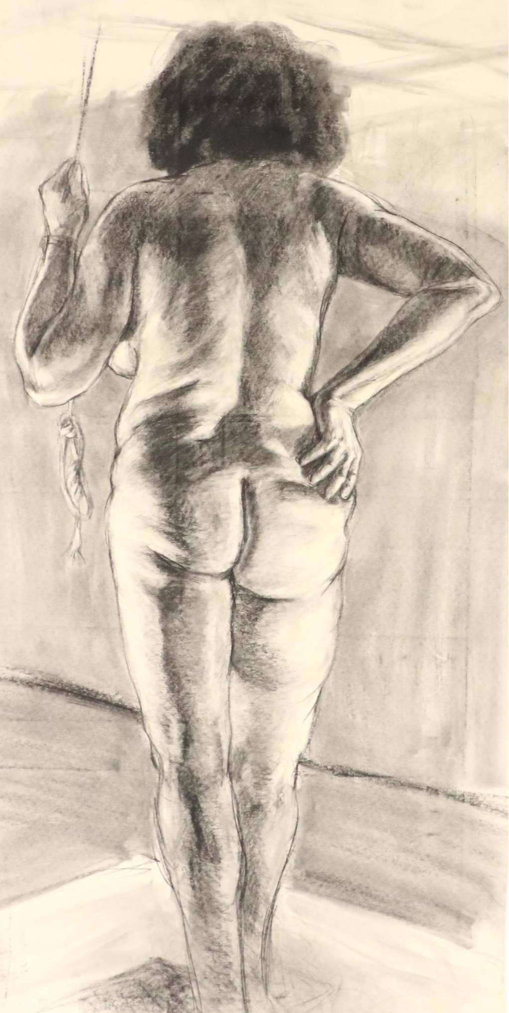 Ben Farrell Charcoal Figure Drawing of Nude Woman Holding Rope, 2010s