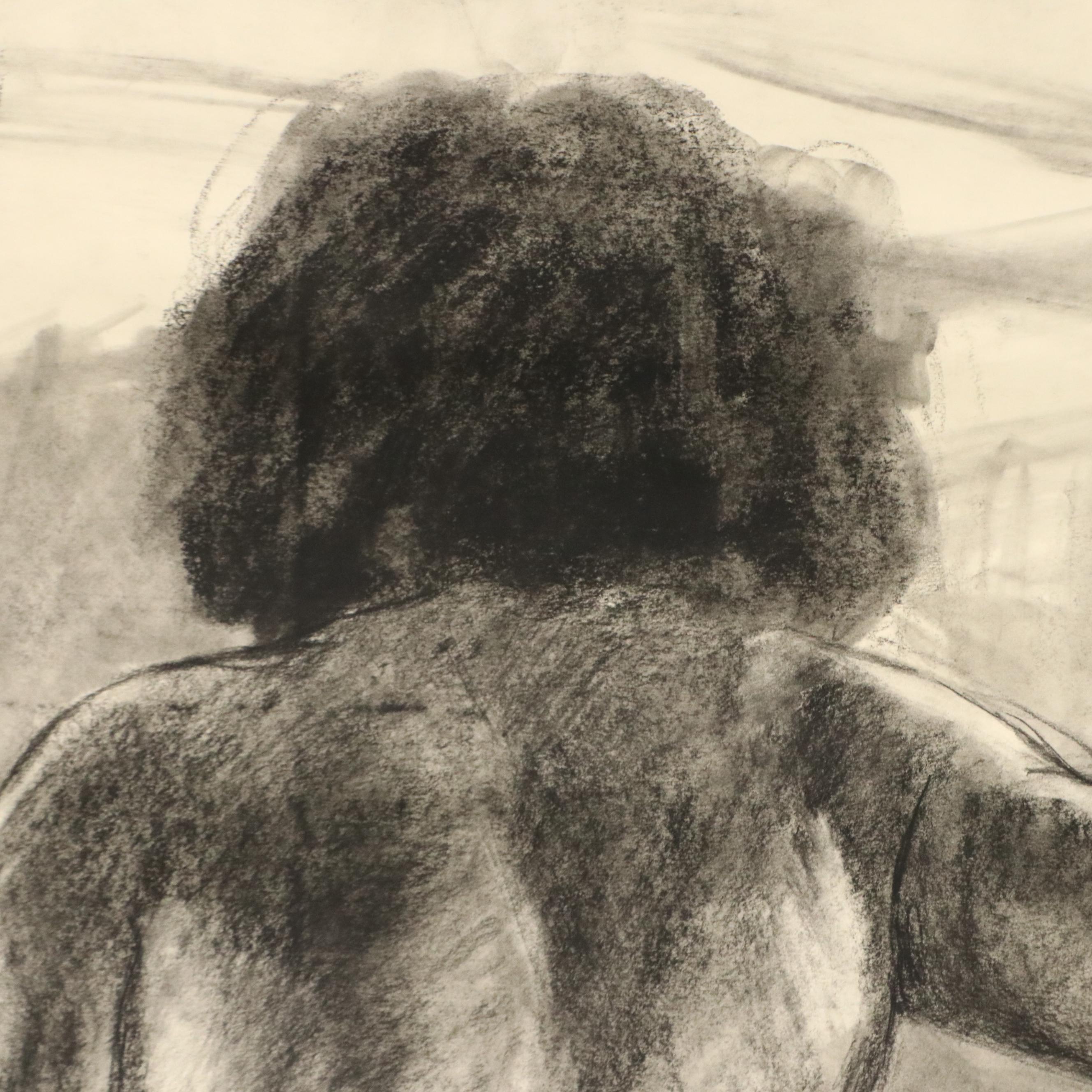 Ben Farrell Charcoal Figure Drawing of Nude Woman Holding Rope, 2010s