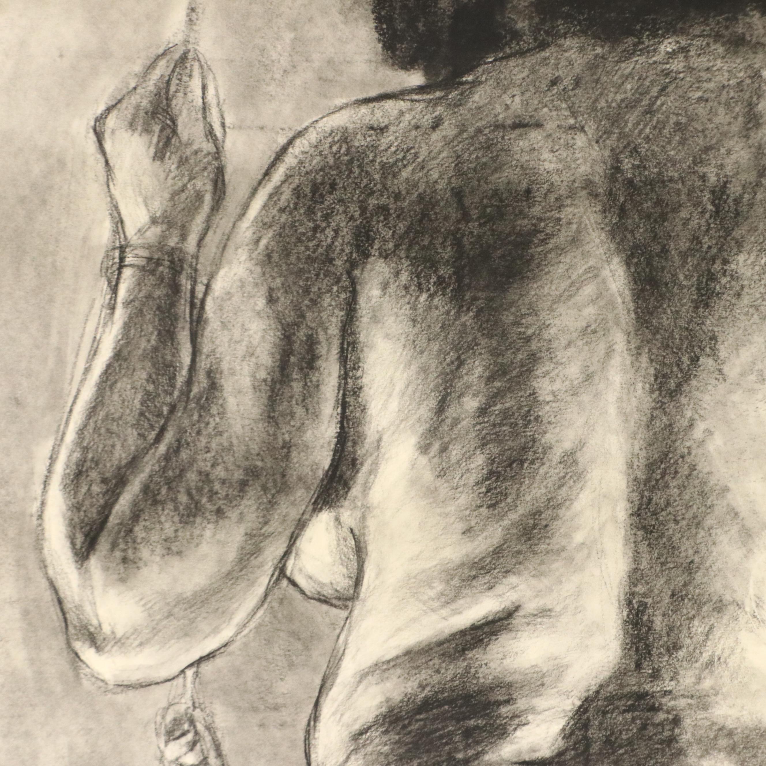 Ben Farrell Charcoal Figure Drawing of Nude Woman Holding Rope, 2010s