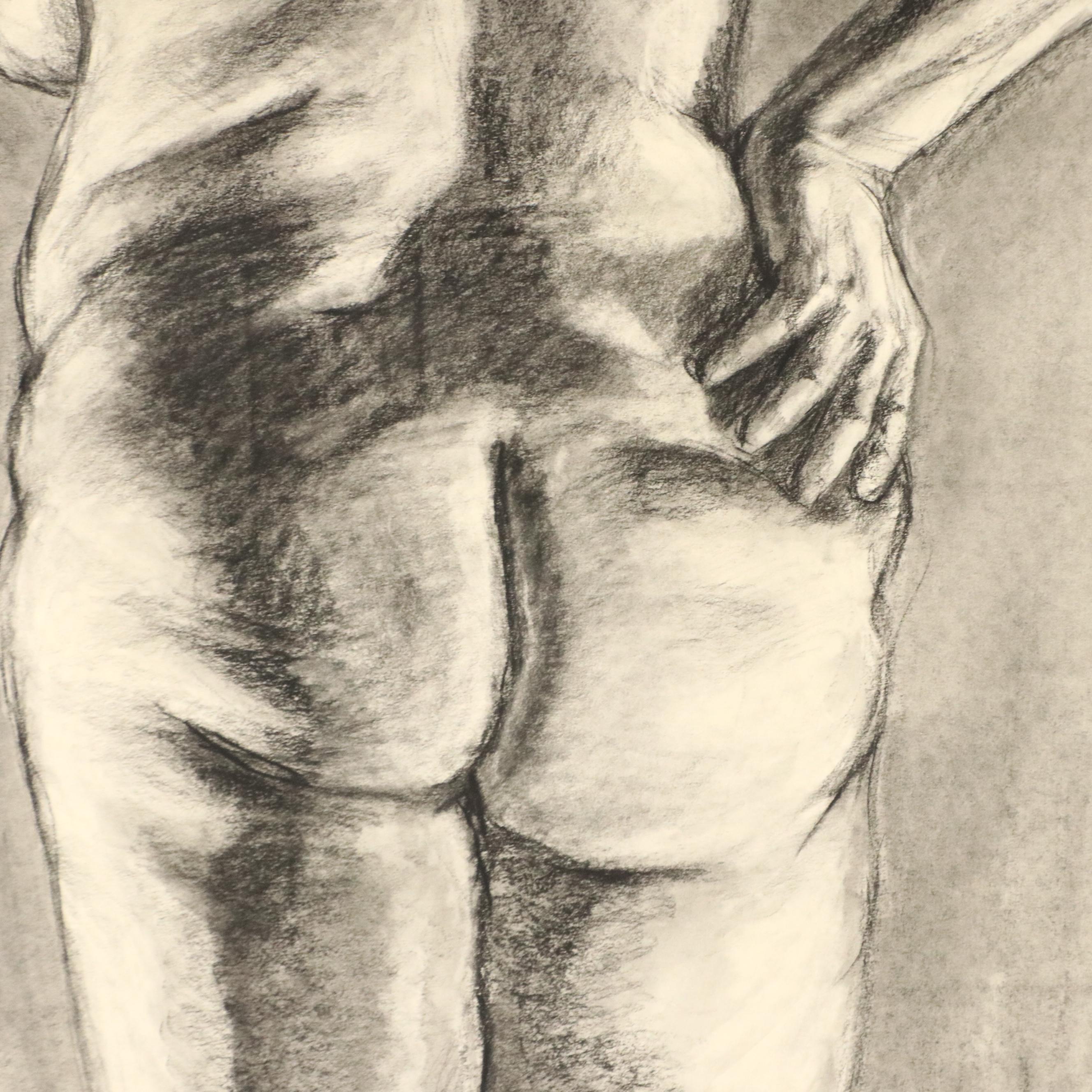 Ben Farrell Charcoal Figure Drawing of Nude Woman Holding Rope, 2010s