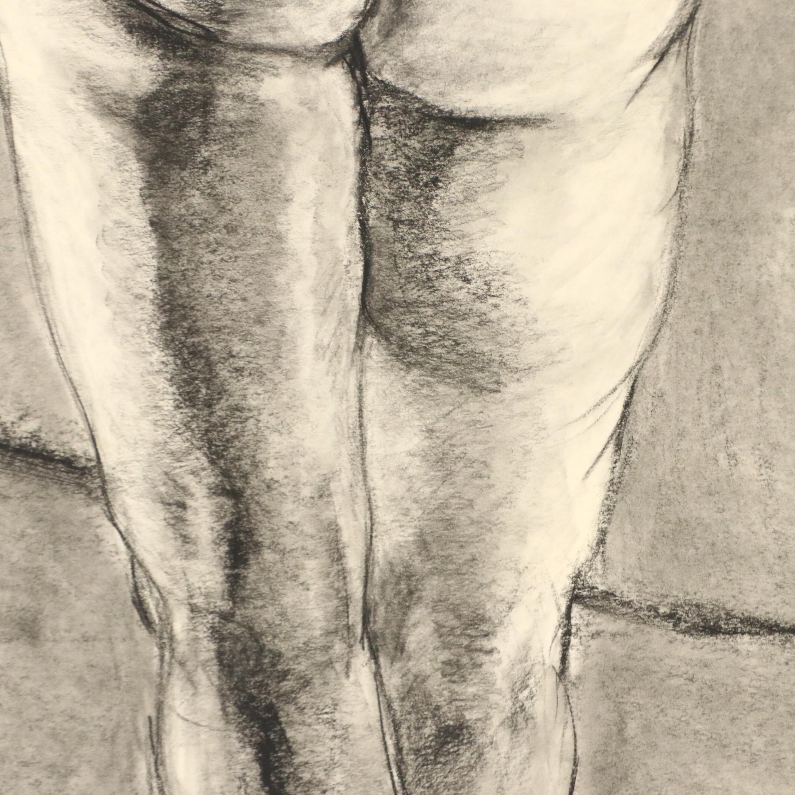 Ben Farrell Charcoal Figure Drawing of Nude Woman Holding Rope, 2010s