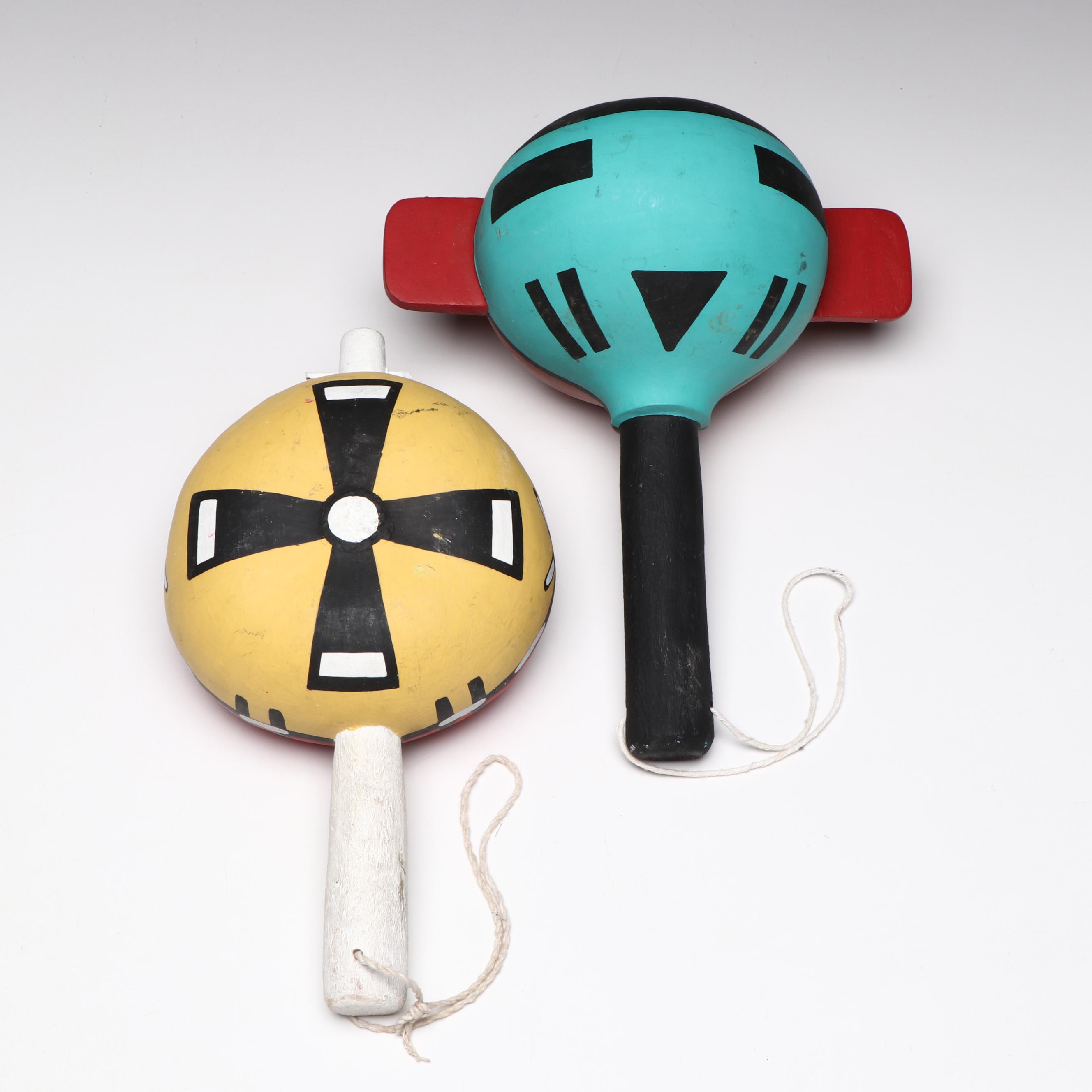 Hopi Dance Painted Gourd and Cottonwood Rattles