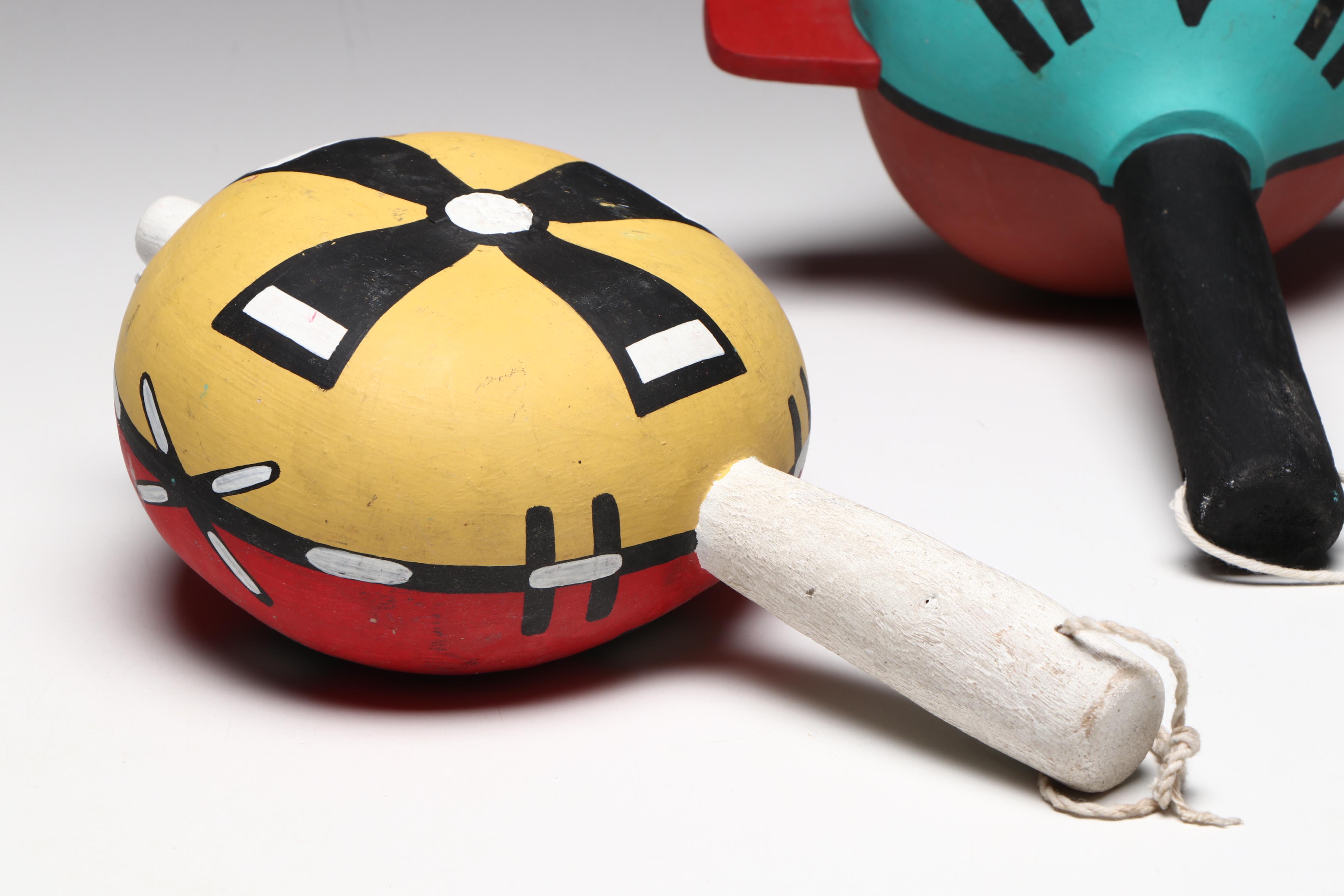 Hopi Dance Painted Gourd and Cottonwood Rattles