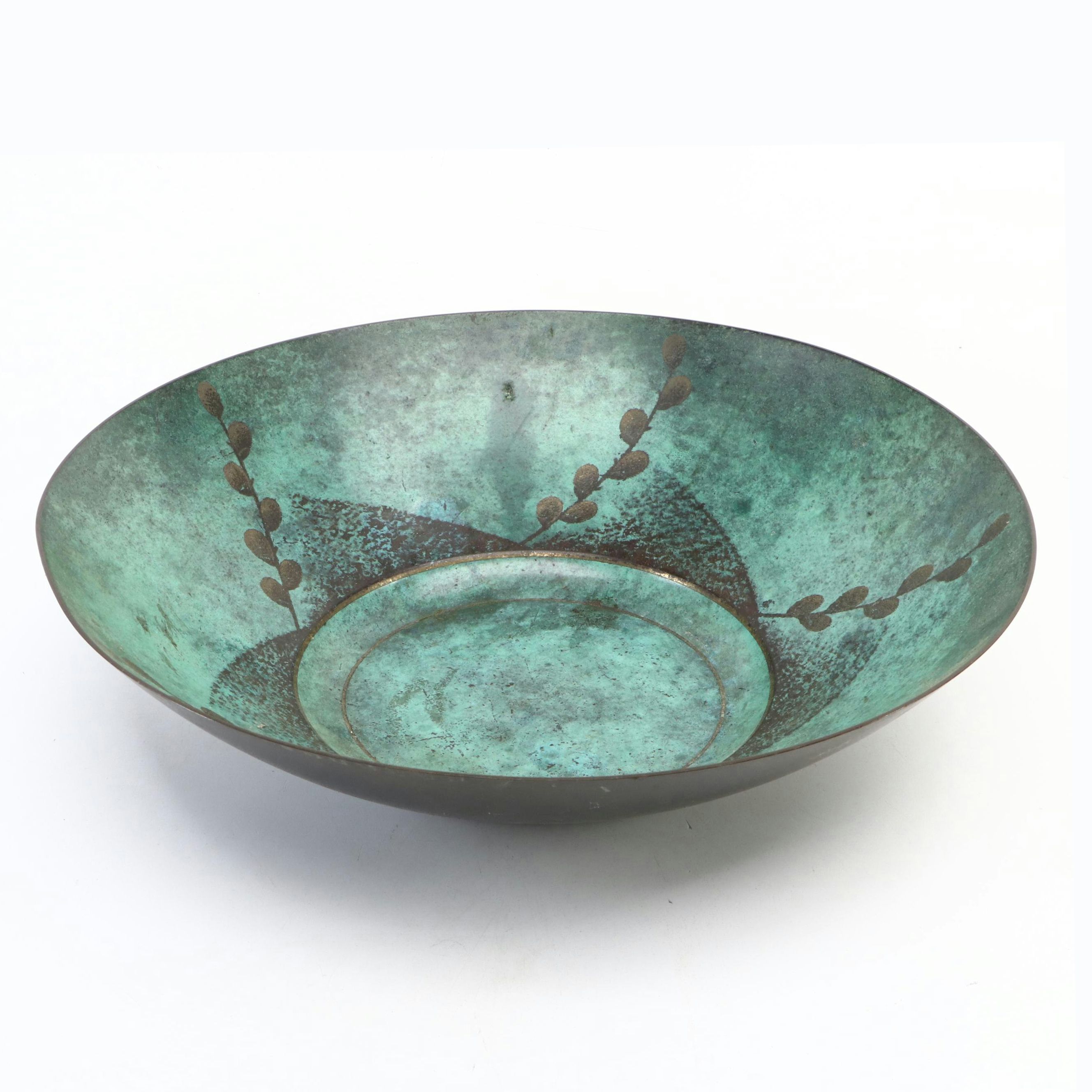 Large WMF Ikora Patinated Copper Bowl with Foliate Motif, Circa 1930s–1950s