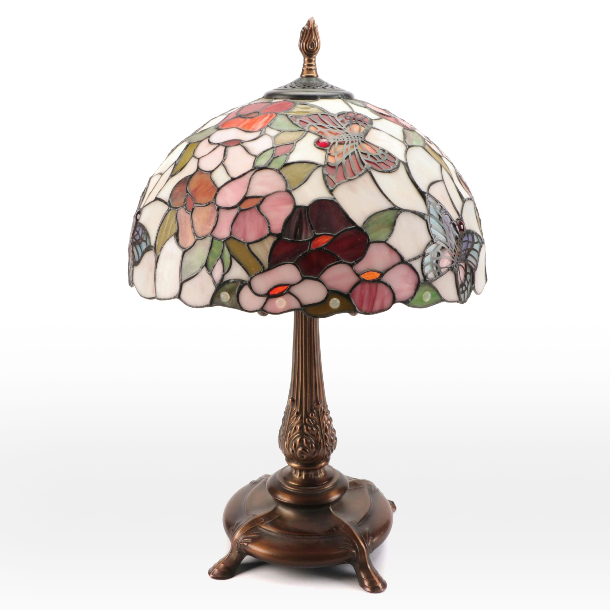 Dale Tiffany Metal Table Lamp with Butterfly Slag Glass Shade