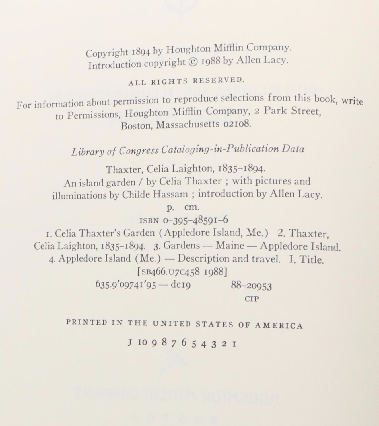 Facsimile Illustrated "An Island Garden" by Celia Thaxter, 1988