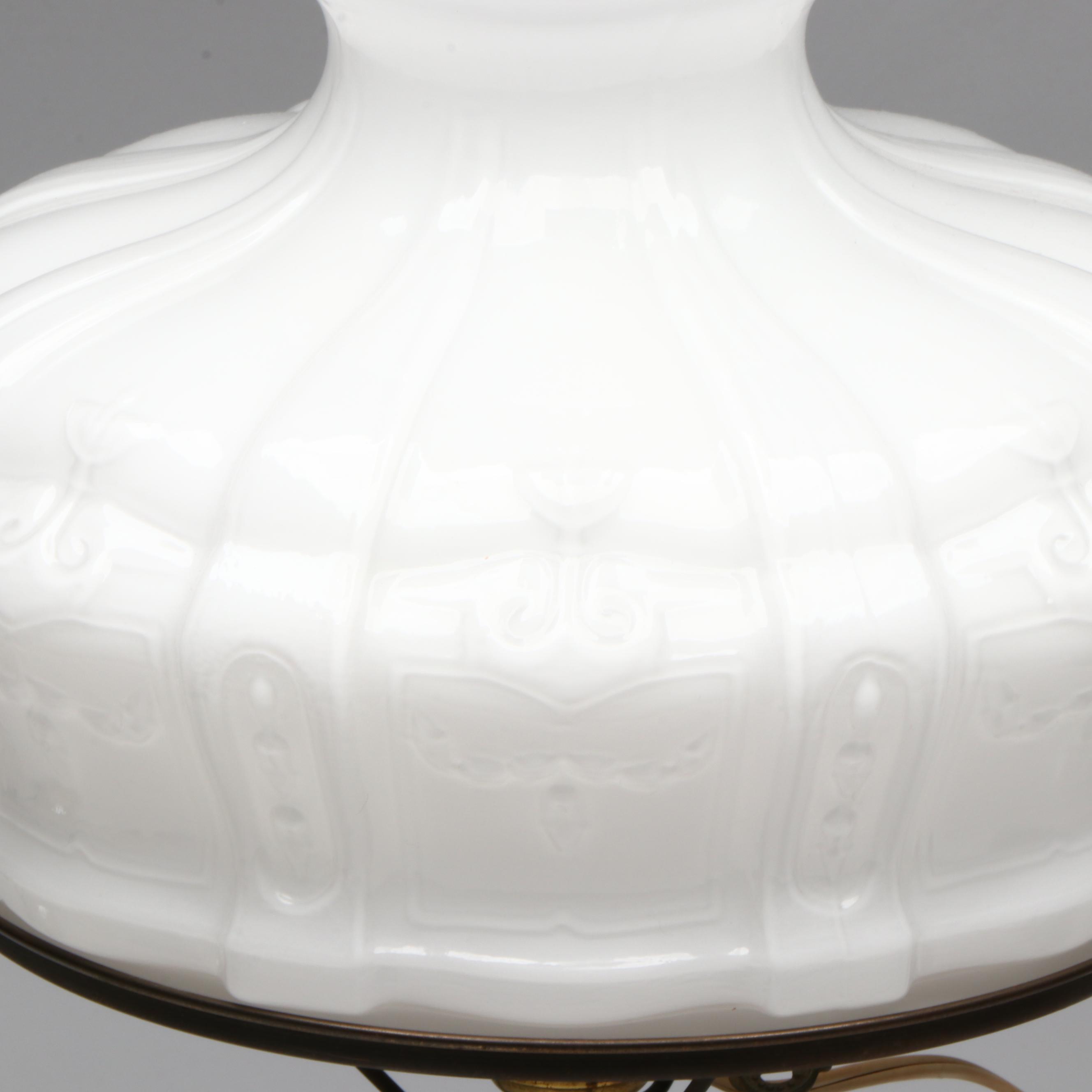 Victorian Glass Oil Lamp with Milk Glass Shade, French Adapted Mid-20th C.