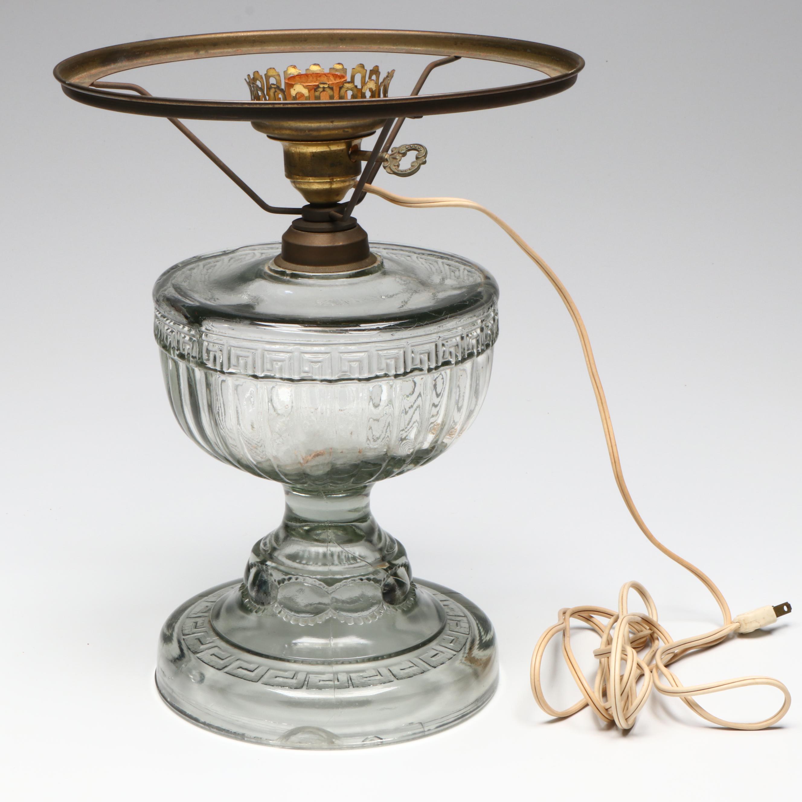 Victorian Glass Oil Lamp with Milk Glass Shade, French Adapted Mid-20th C.
