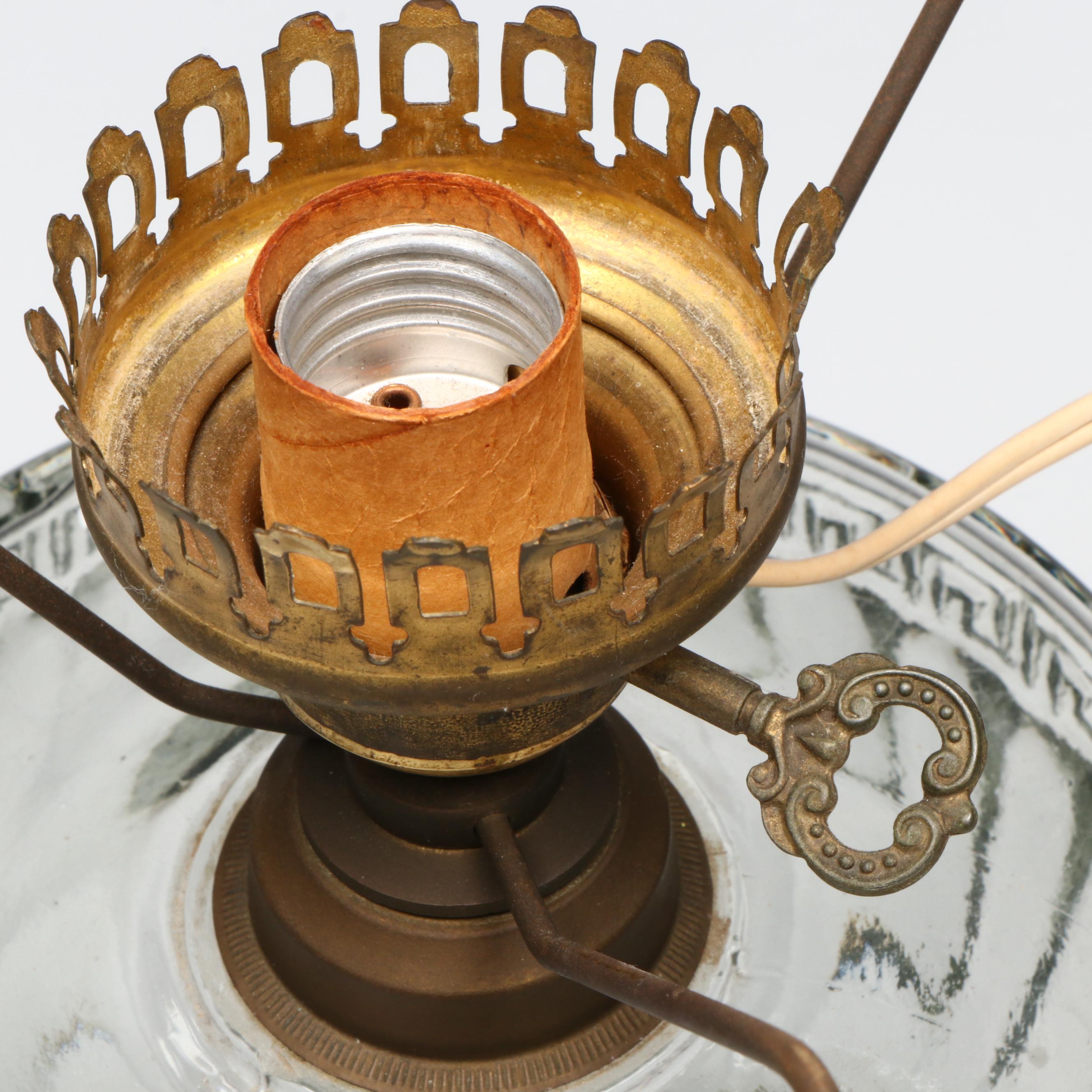 Victorian Glass Oil Lamp with Milk Glass Shade, French Adapted Mid-20th C.