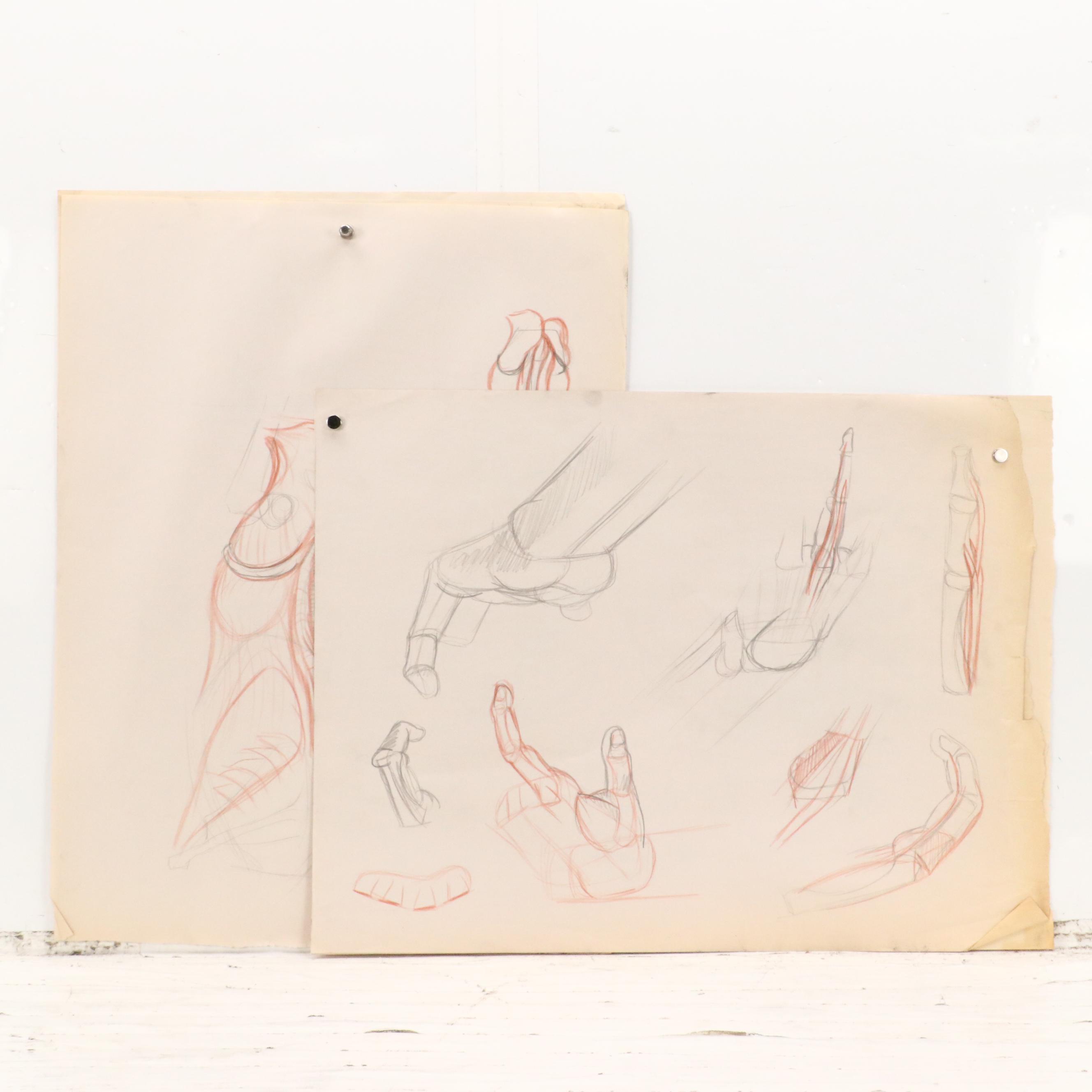 Ben Farrell Mixed Media Drawings of Figure Studies, 2010s