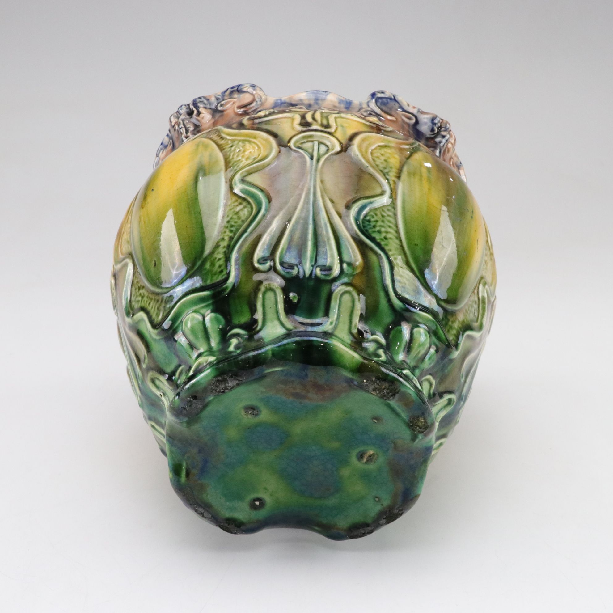 Art Nouveau Majolica Glazed Ceramic Planter, Early 20th Century