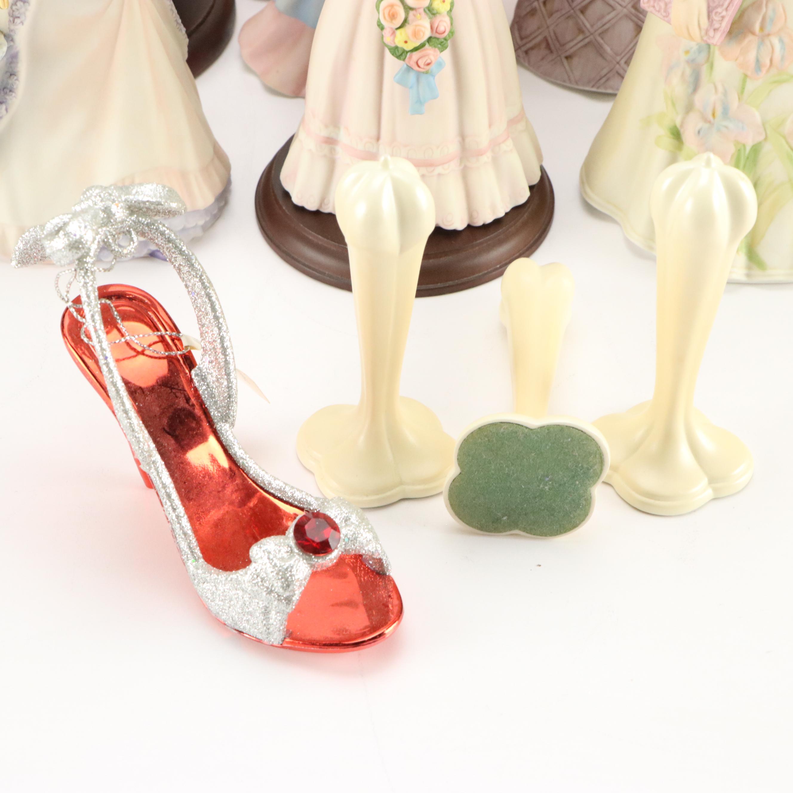 Homco Porcelain Victorian Lady Figurines with Hand-Painted Clock and Other Décor