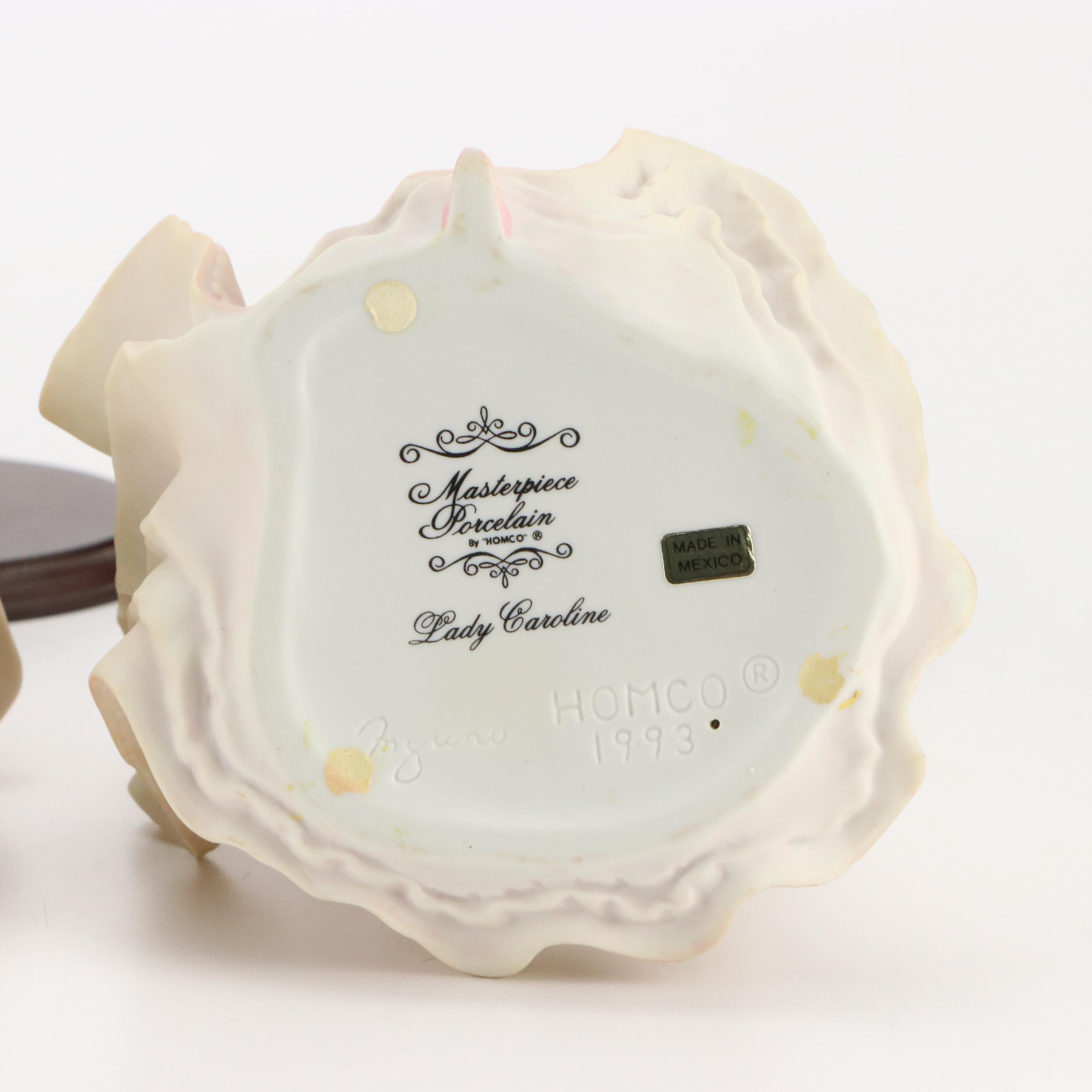 Homco Porcelain Victorian Lady Figurines with Hand-Painted Clock and Other Décor