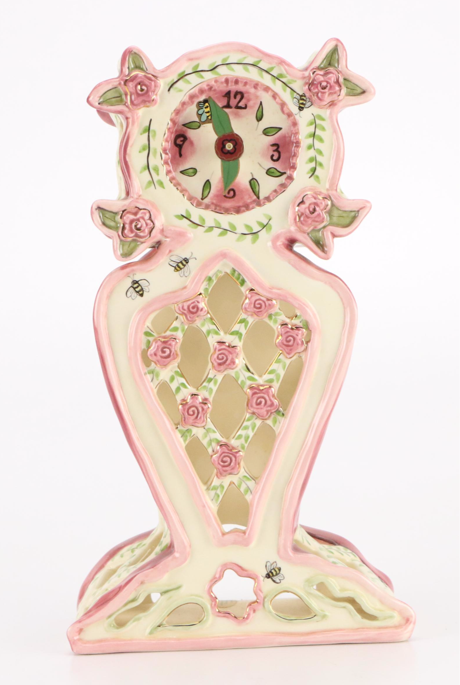 Homco Porcelain Victorian Lady Figurines with Hand-Painted Clock and Other Décor