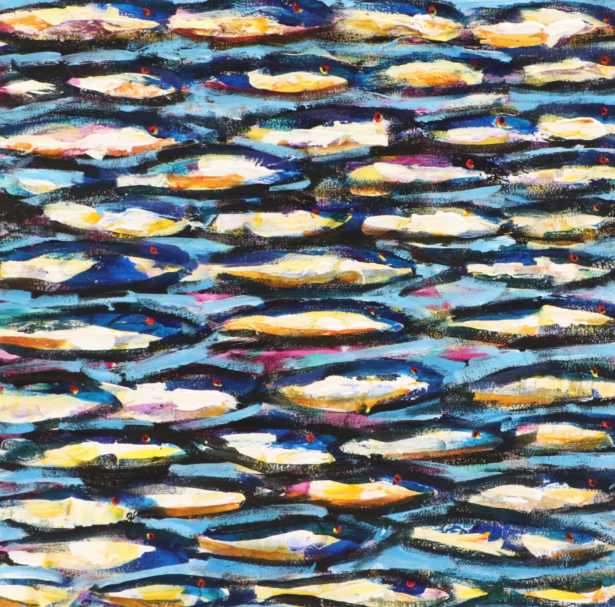 Elle Raines Stylized Acrylic Painting "School of Sardines #6," 21st Century