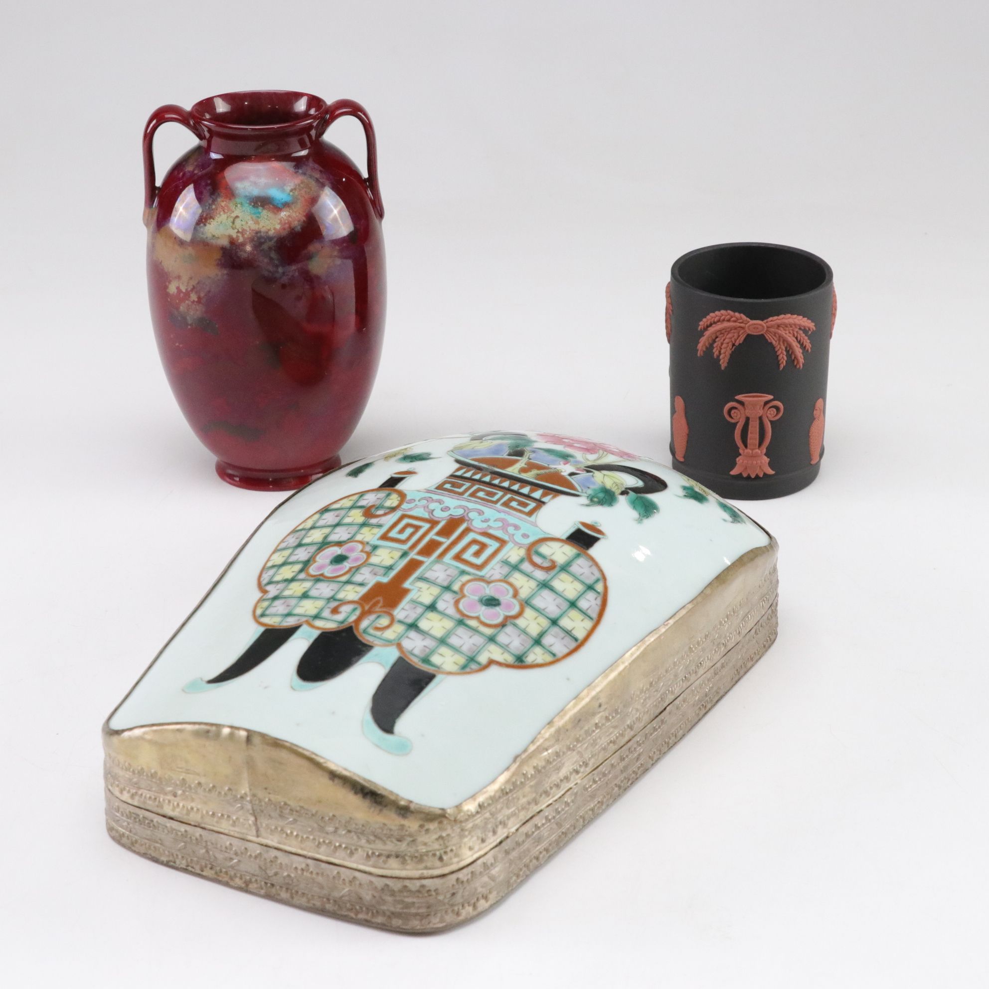 Wedgwood Terracotta Black Jasperware, Royal Doulton Flambé Swung Vase & More