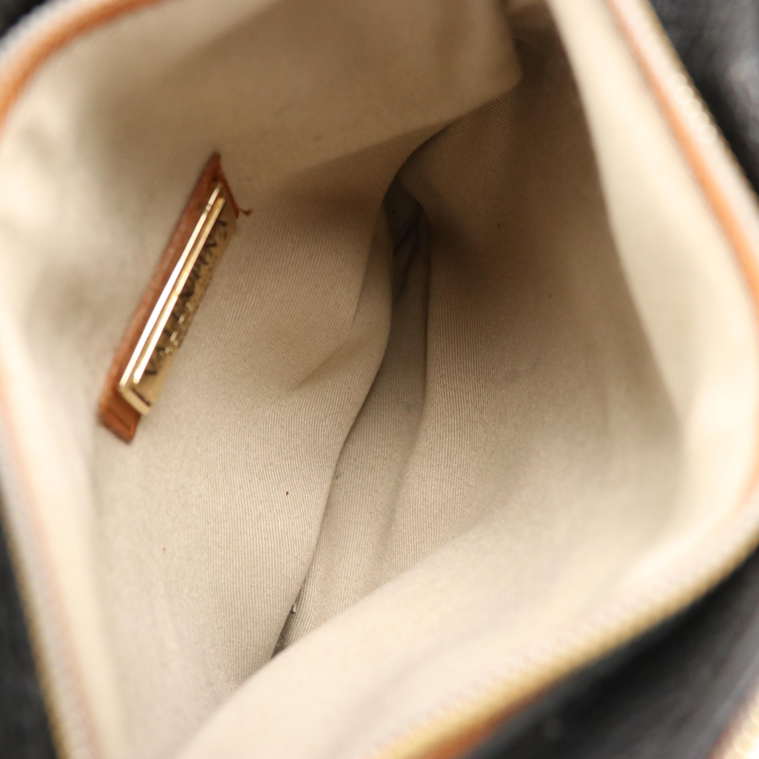 Valentina Mini Crossbody Bag in Black Grained Leather and Brown Trim