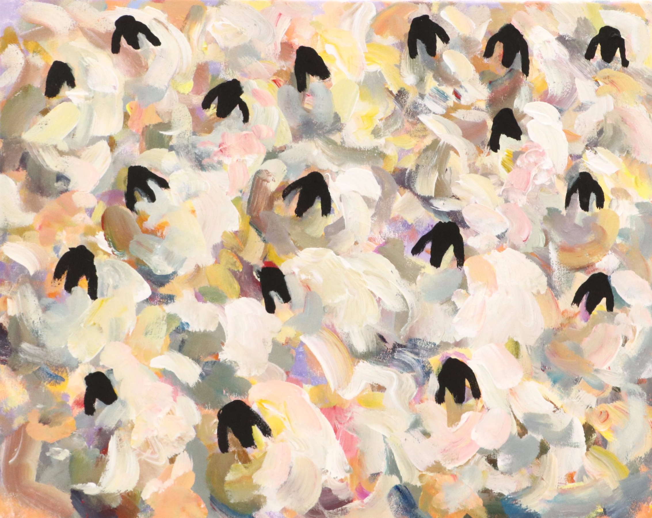 Elle Raines Stylized Acrylic Painting "Flock of Sheep #16," 21st Century