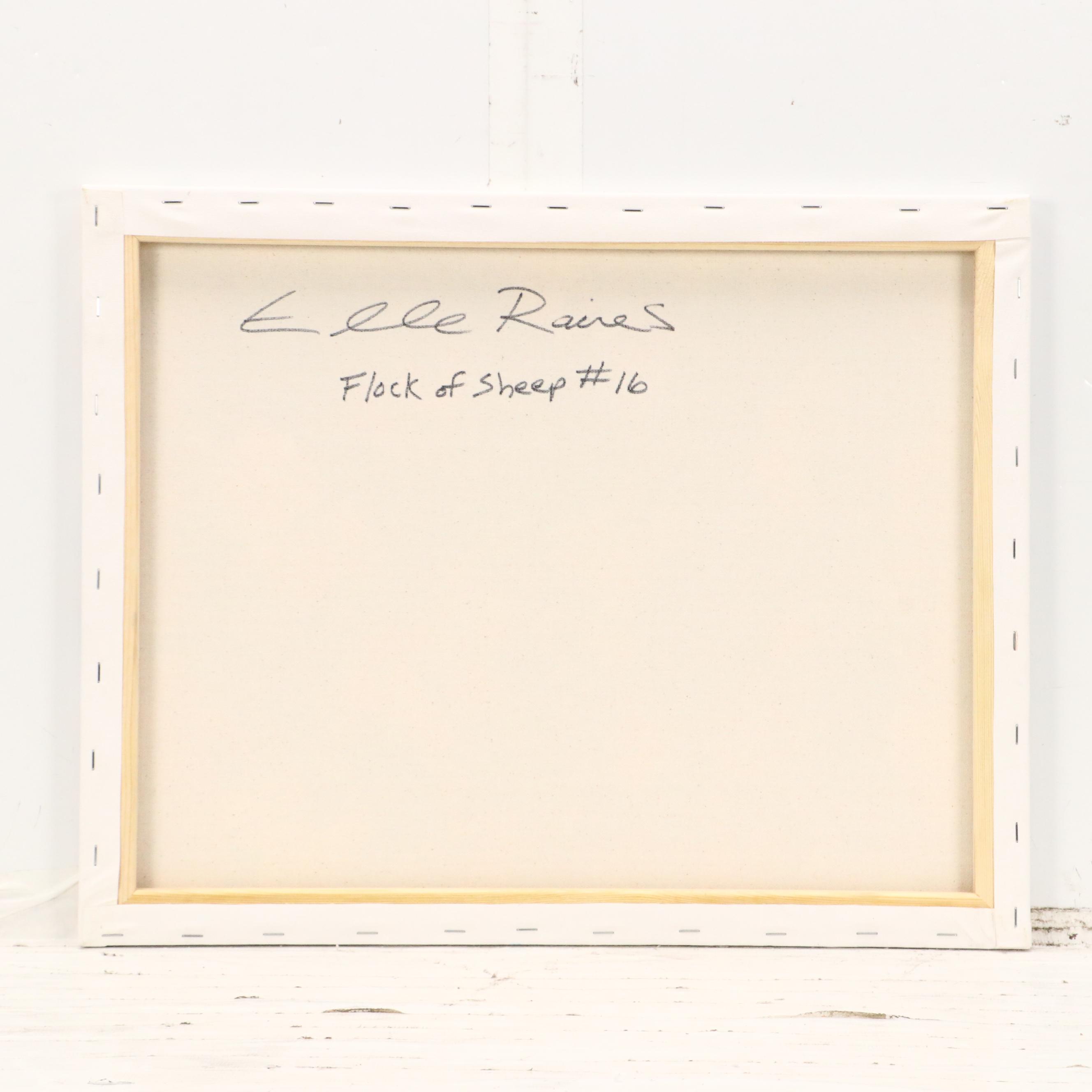 Elle Raines Stylized Acrylic Painting "Flock of Sheep #16," 21st Century