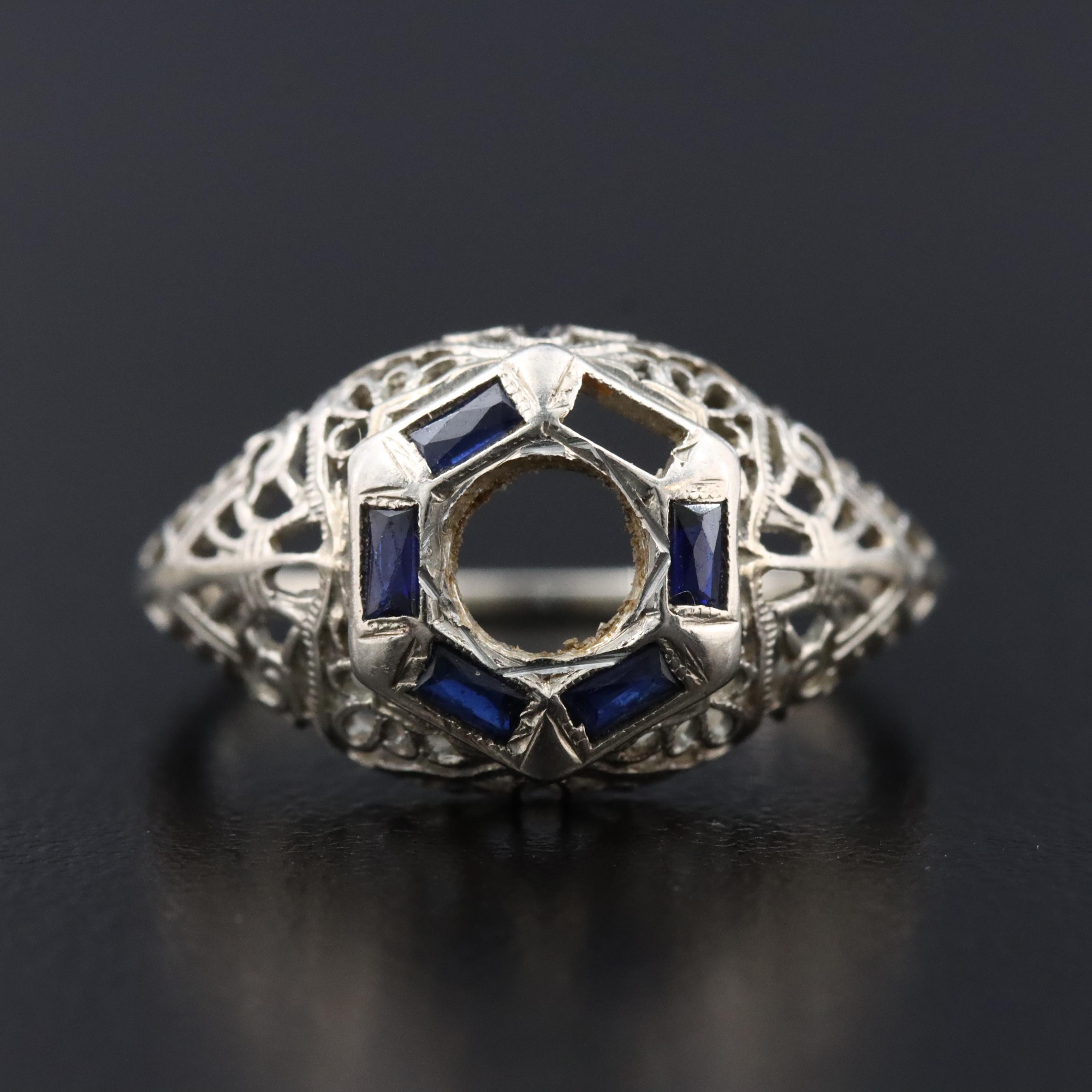 Art Deco 18K Sapphire Semi Mount Ring