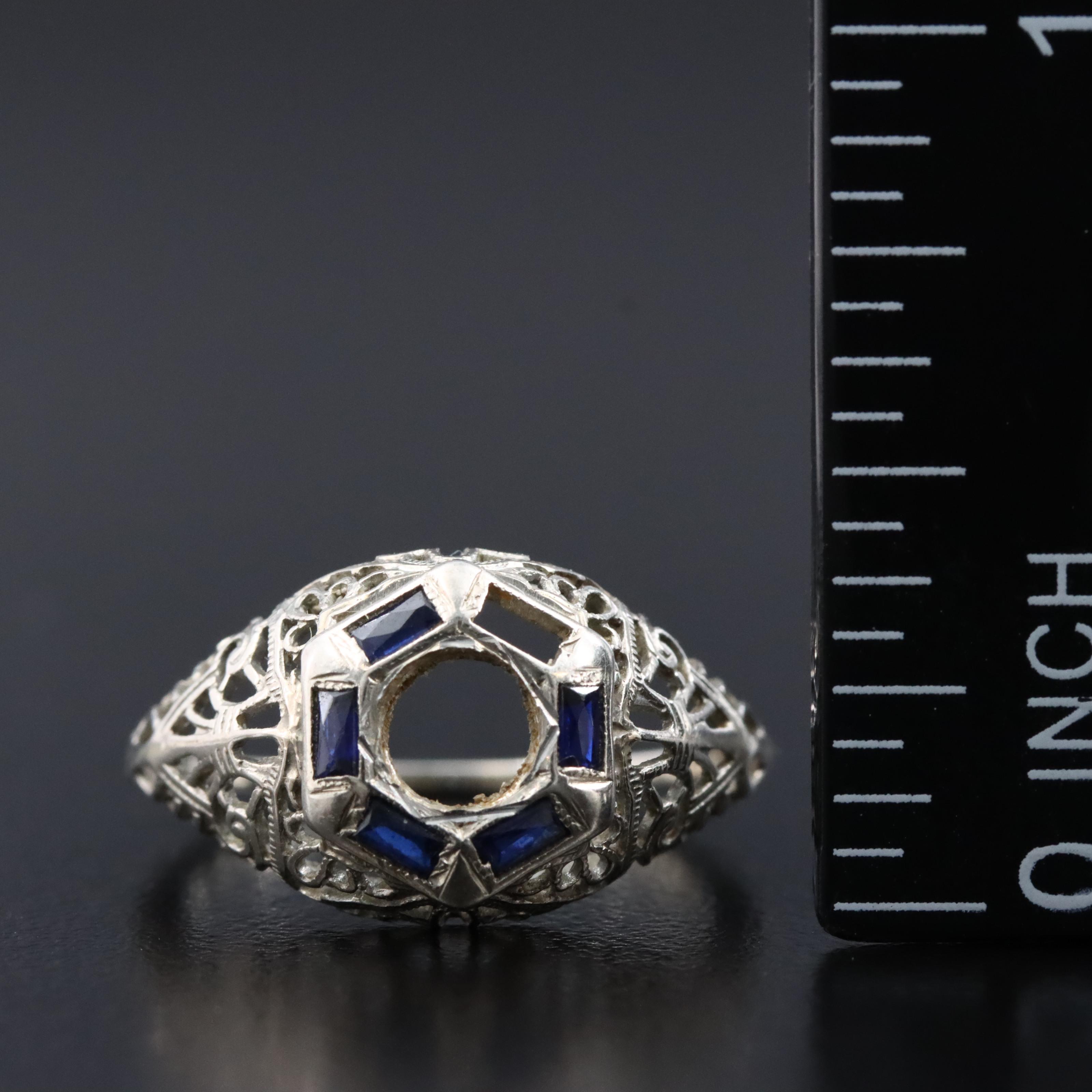 Art Deco 18K Sapphire Semi Mount Ring