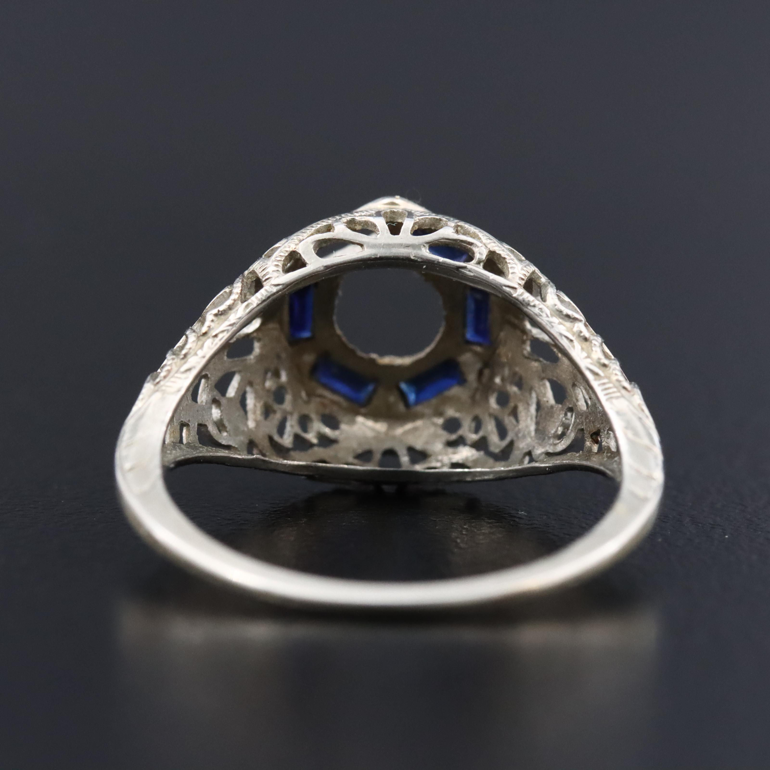 Art Deco 18K Sapphire Semi Mount Ring