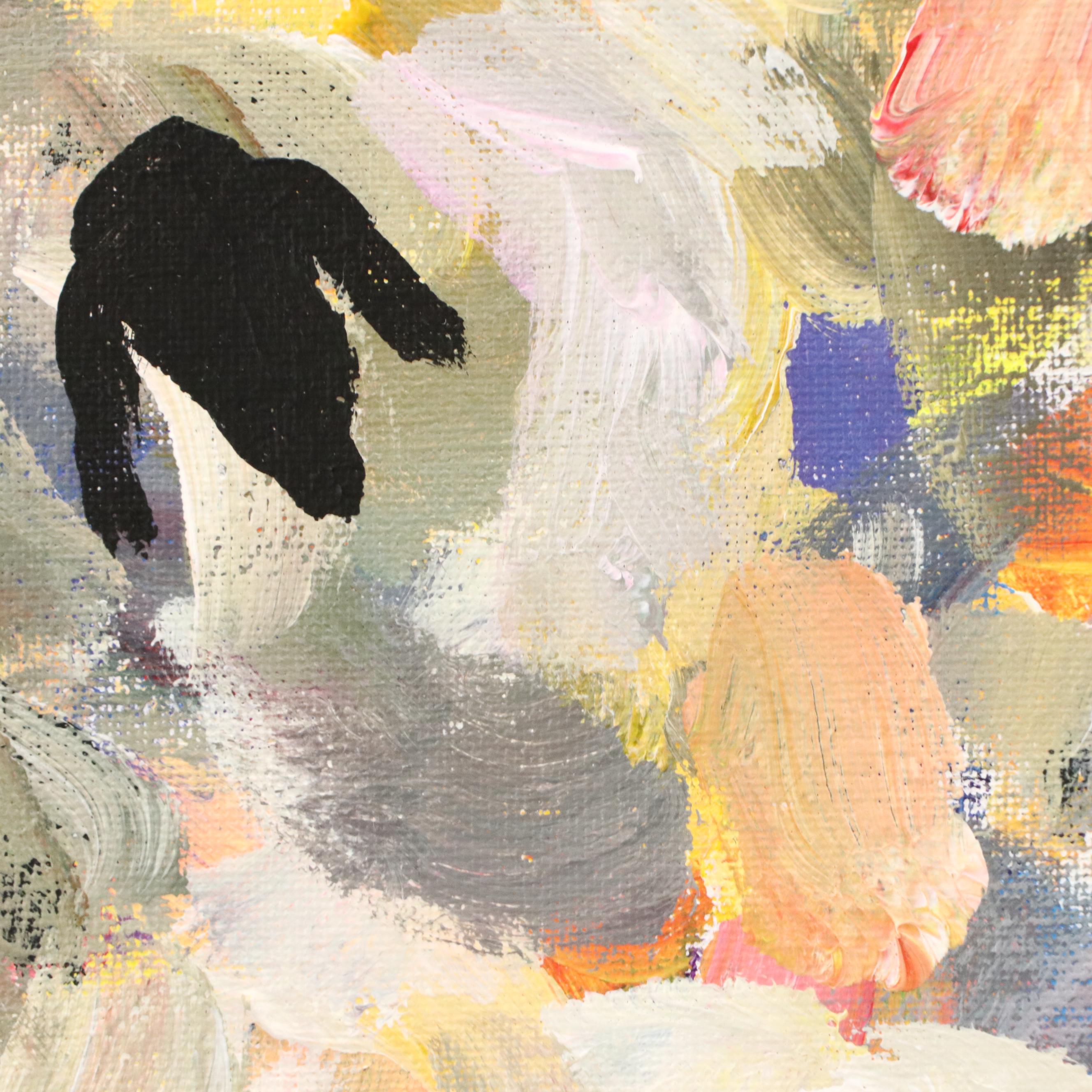 Elle Raines Stylized Acrylic Painting "Flock of Sheep #15," 21st Century