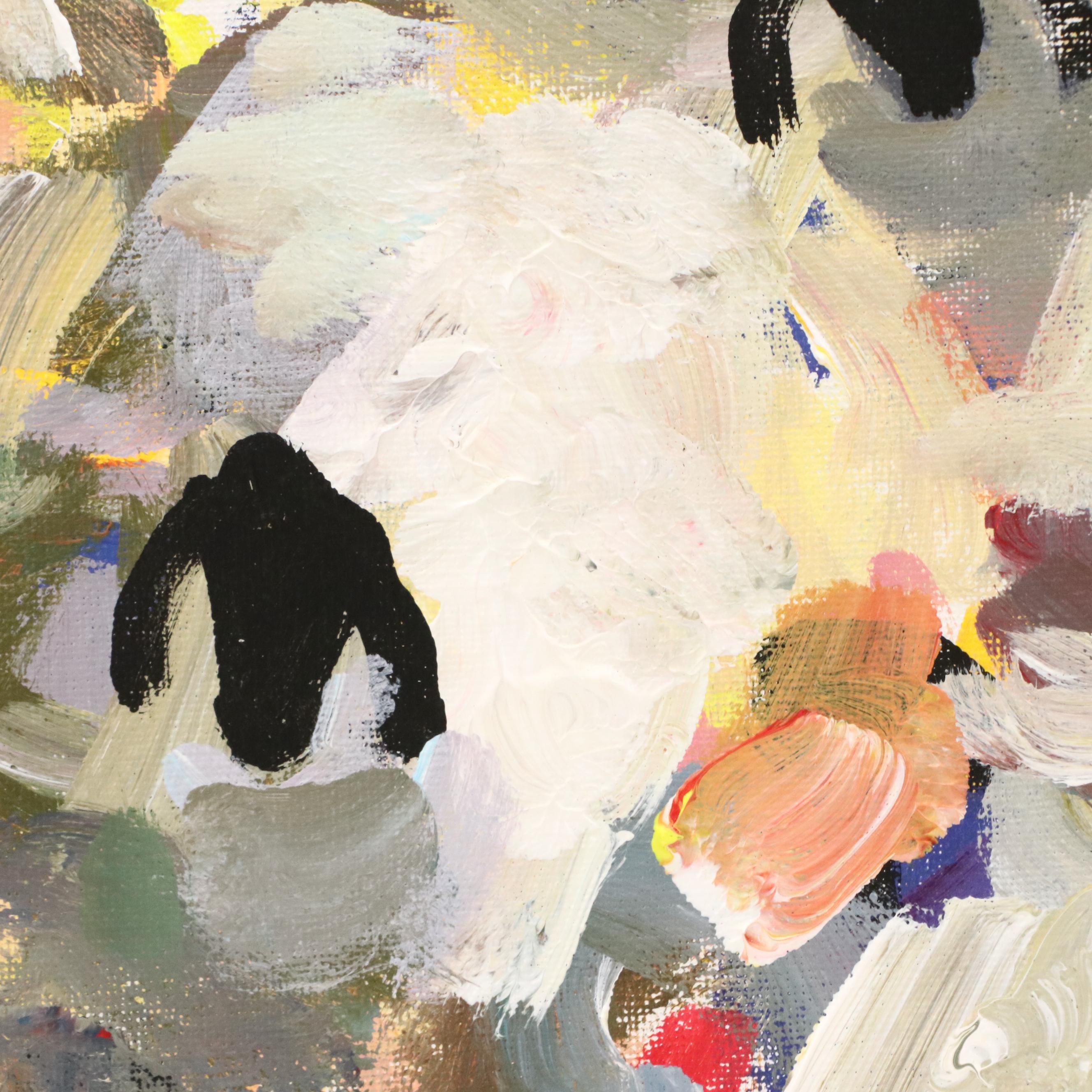 Elle Raines Stylized Acrylic Painting "Flock of Sheep #15," 21st Century