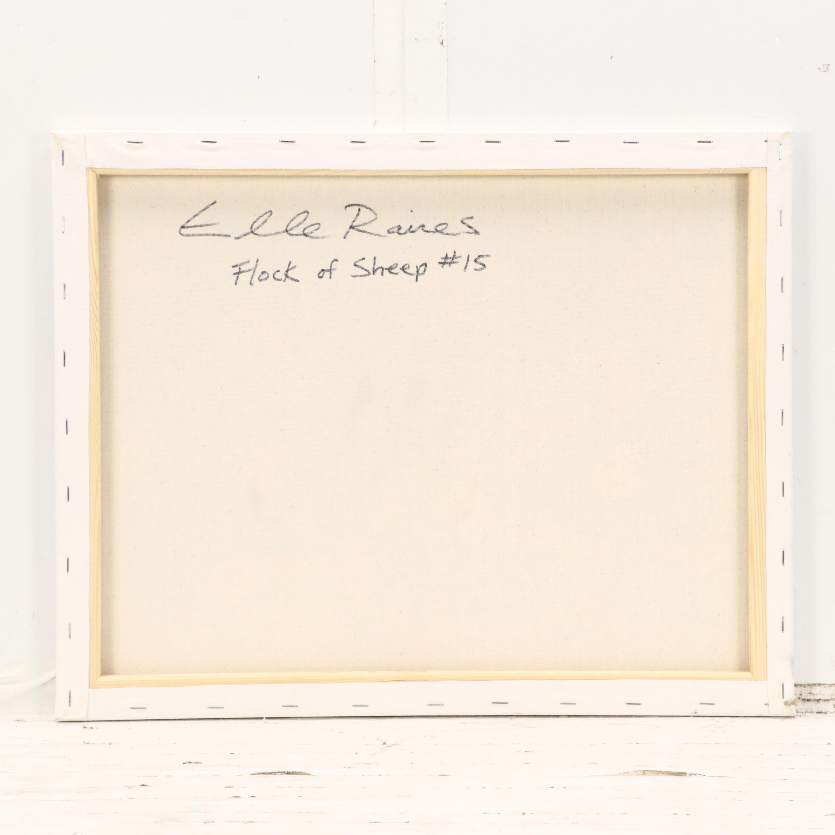 Elle Raines Stylized Acrylic Painting "Flock of Sheep #15," 21st Century