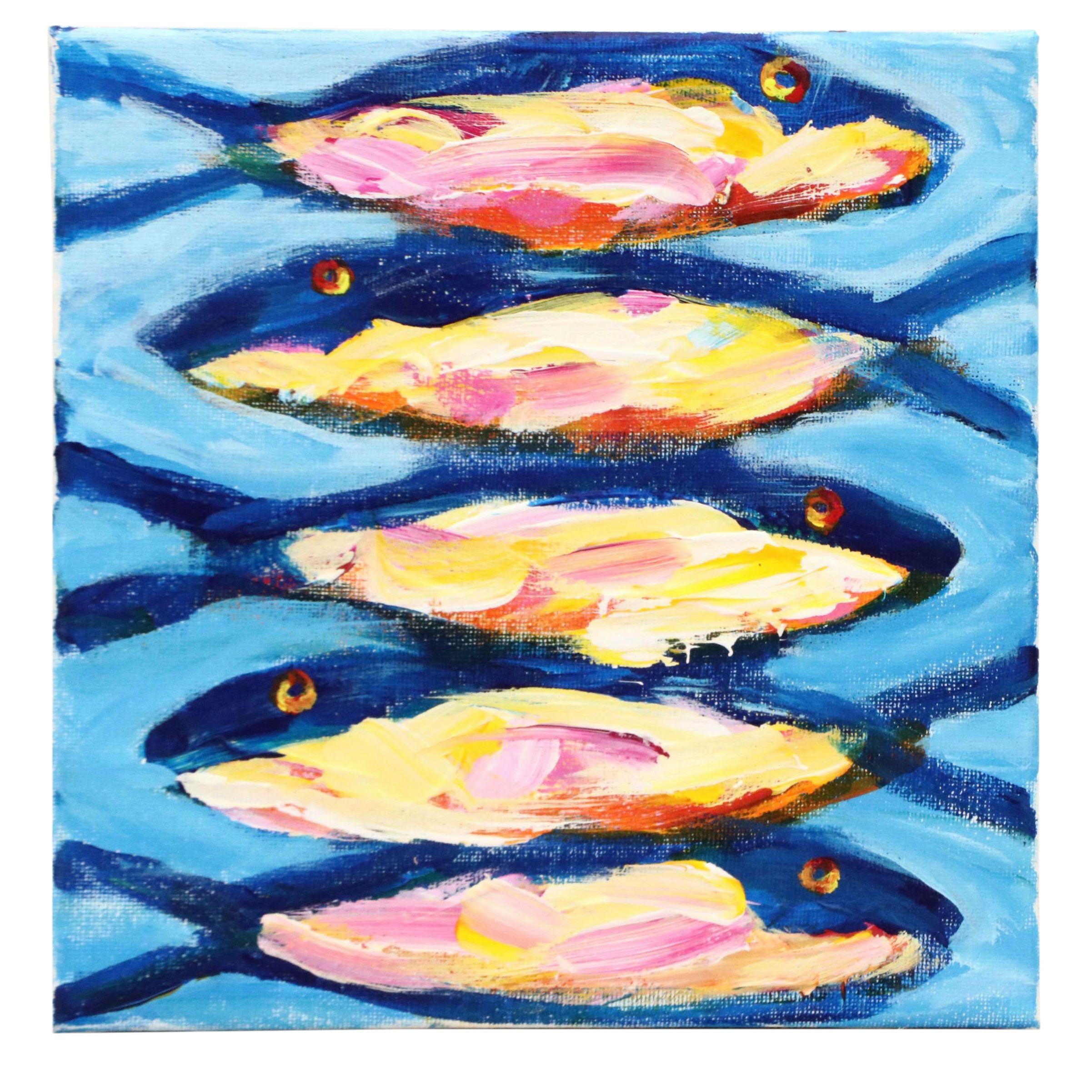 Elle Raines Stylized Acrylic Painting "Sardines," 21st Century